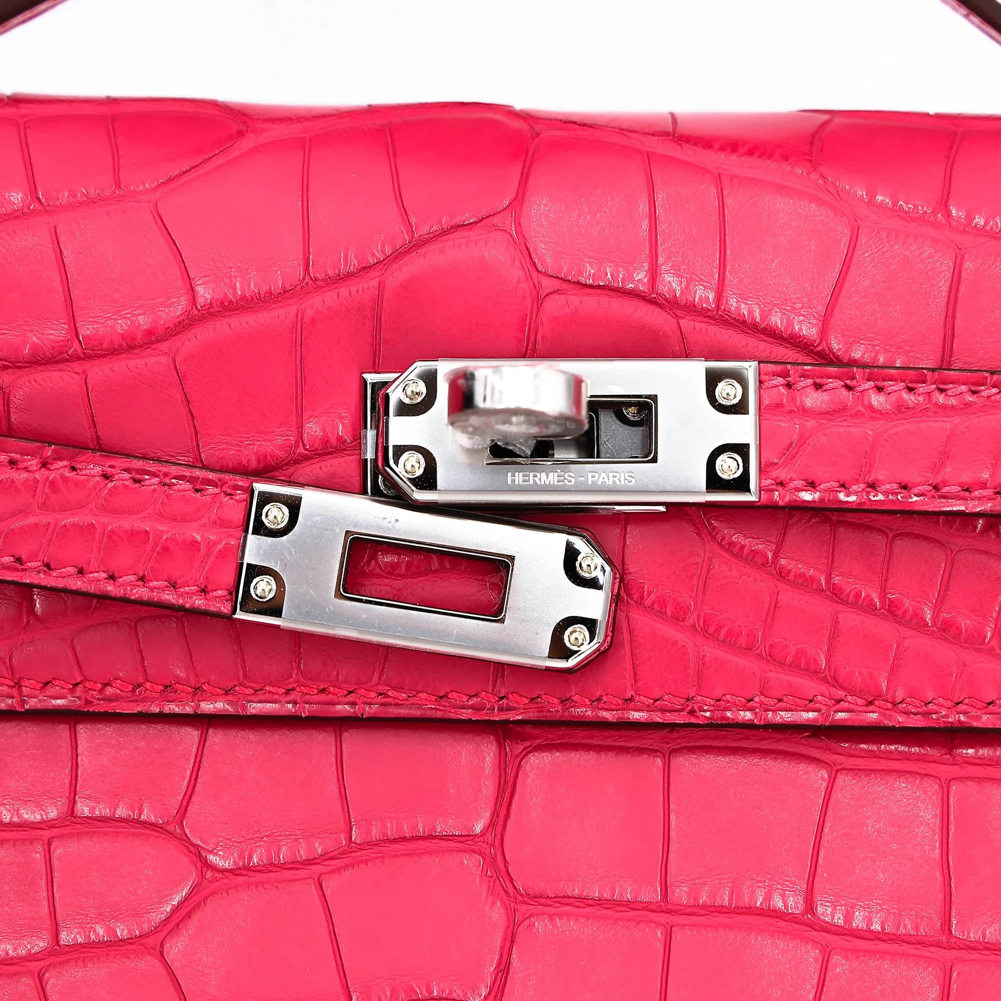 Brand New ( Rank N ) HERMÈS Kelly Pochette Rose Extreme (I6) Matte Alligator Palladium hardware G (2026) - 8