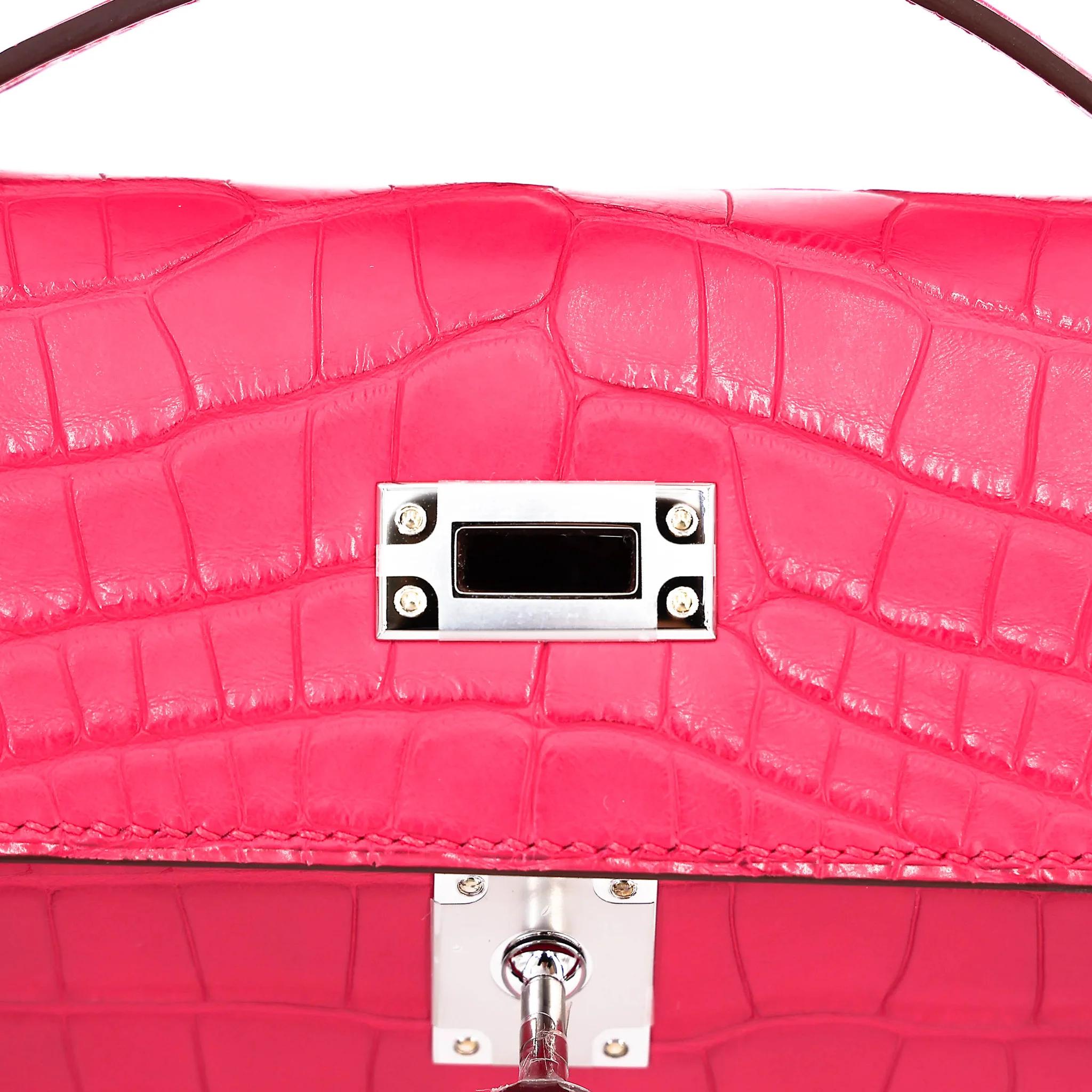Brand New ( Rank N ) HERMÈS Kelly Pochette Rose Extreme (I6) Matte Alligator Palladium hardware G (2026) - 10