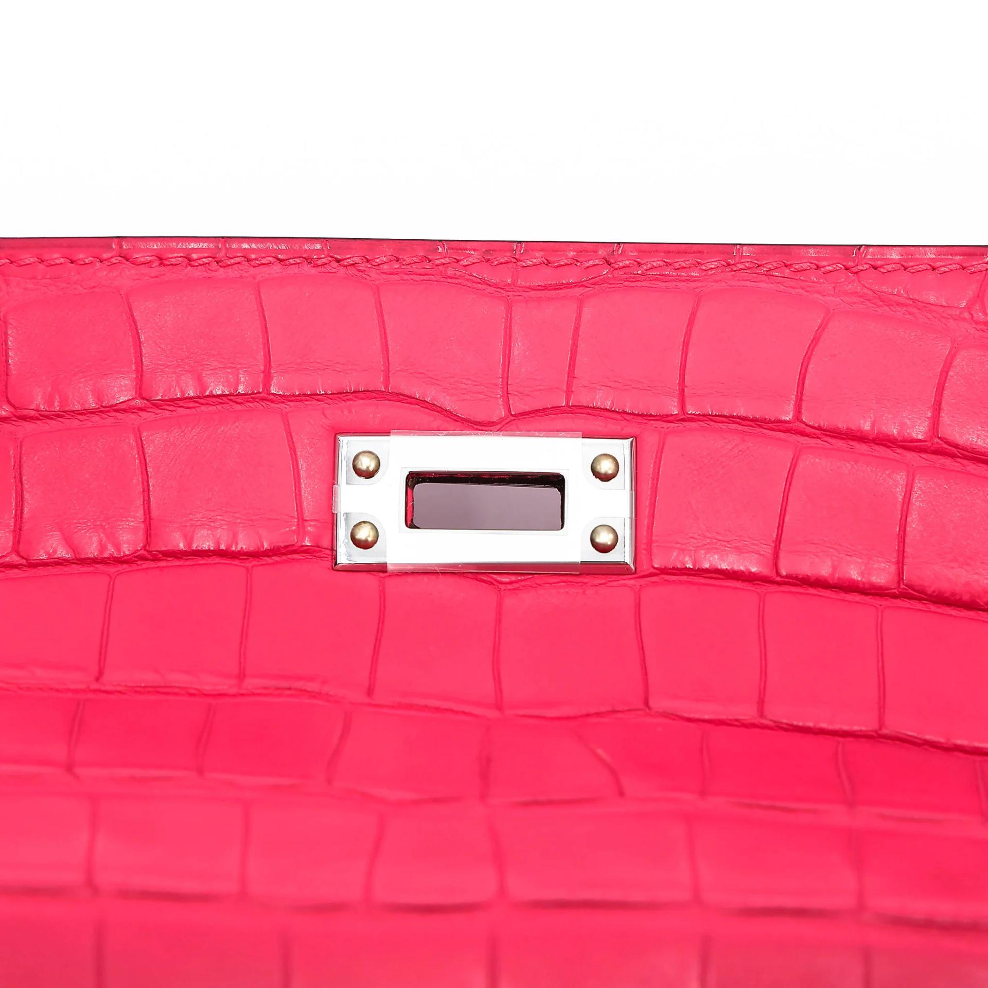 Brand New ( Rank N ) HERMÈS Kelly Pochette Rose Extreme (I6) Matte Alligator Palladium hardware G (2026) - 11