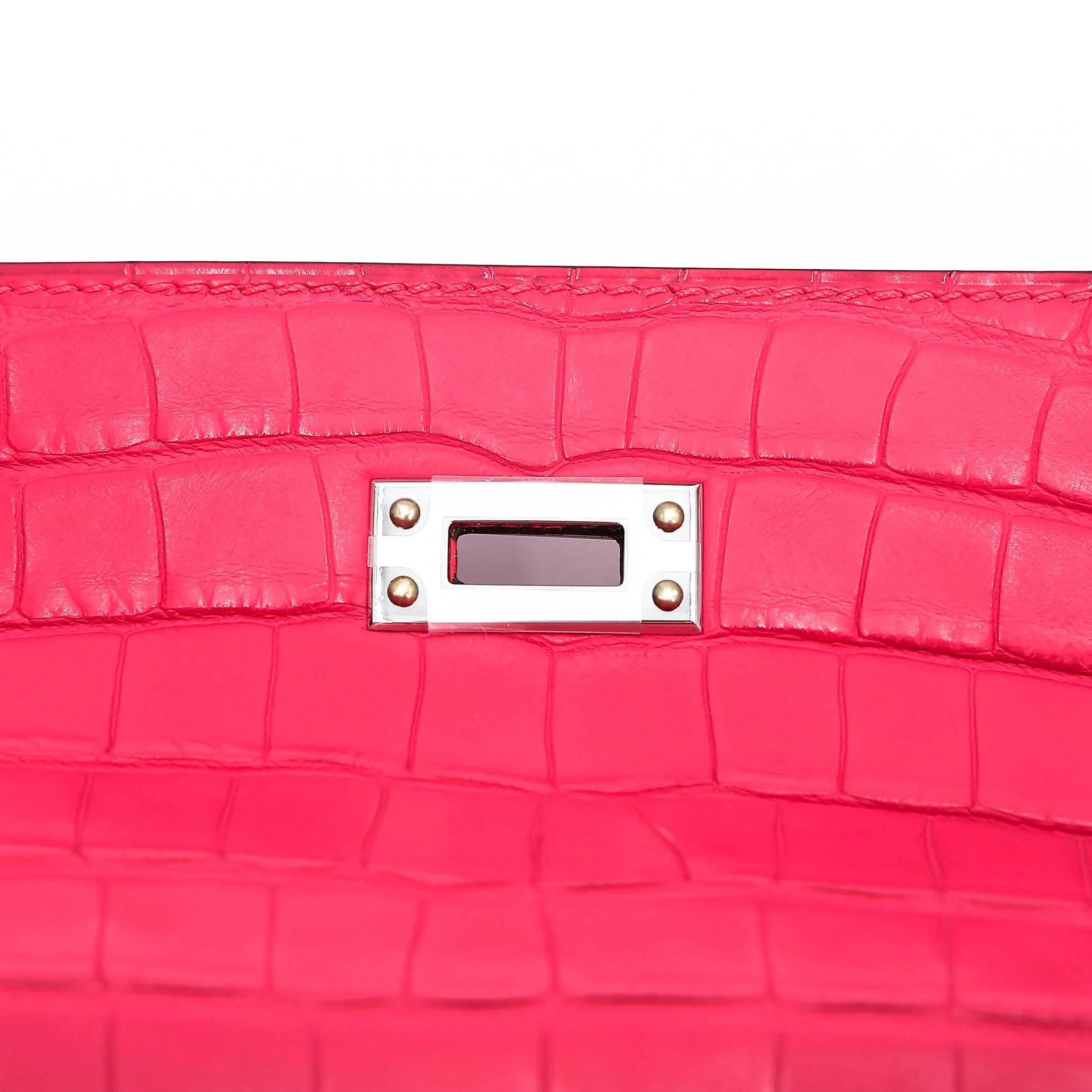 Brand New ( Rank N ) HERMÈS Kelly Pochette Rose Extreme (I6) Matte Alligator Palladium hardware G (2026) - 11