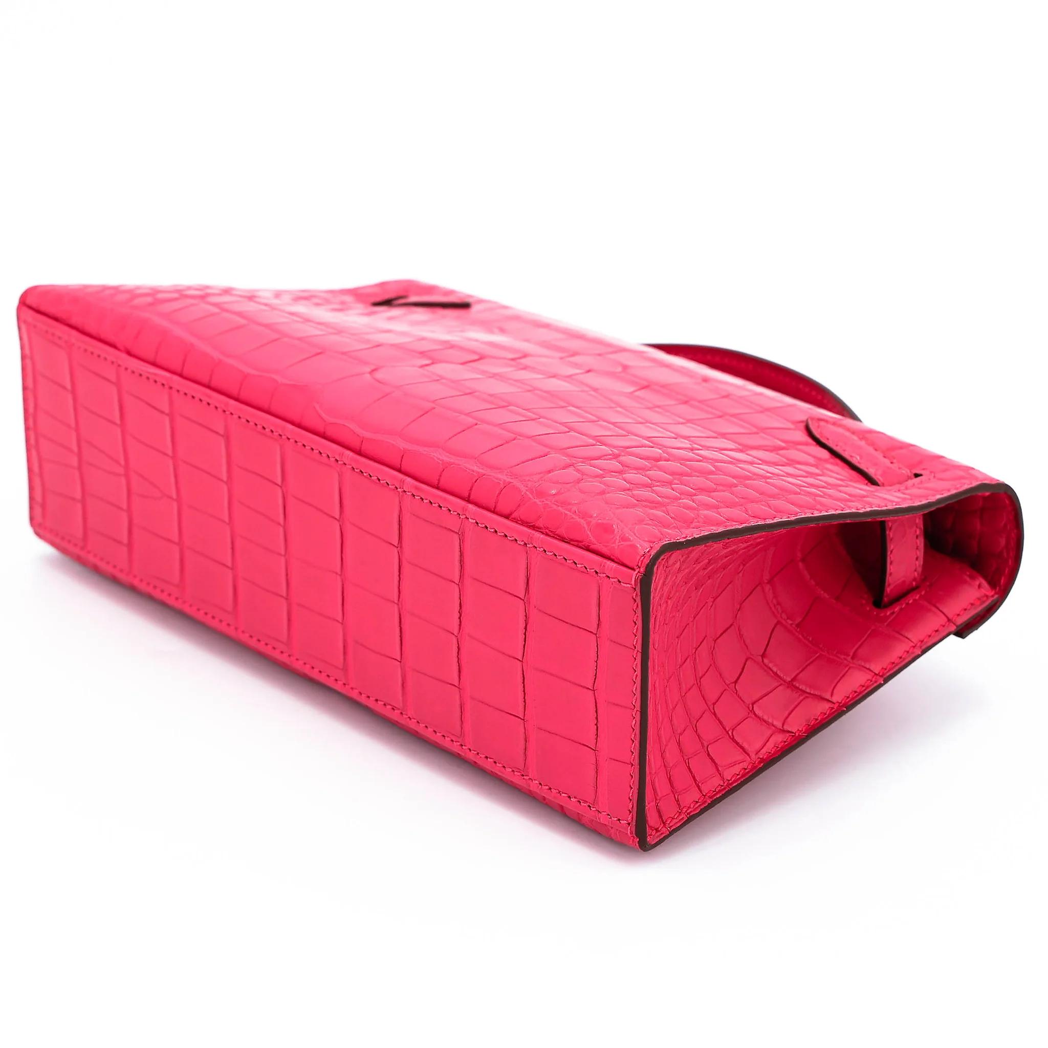 Brand New ( Rank N ) HERMÈS Kelly Pochette Rose Extreme (I6) Matte Alligator Palladium hardware G (2026) - 6