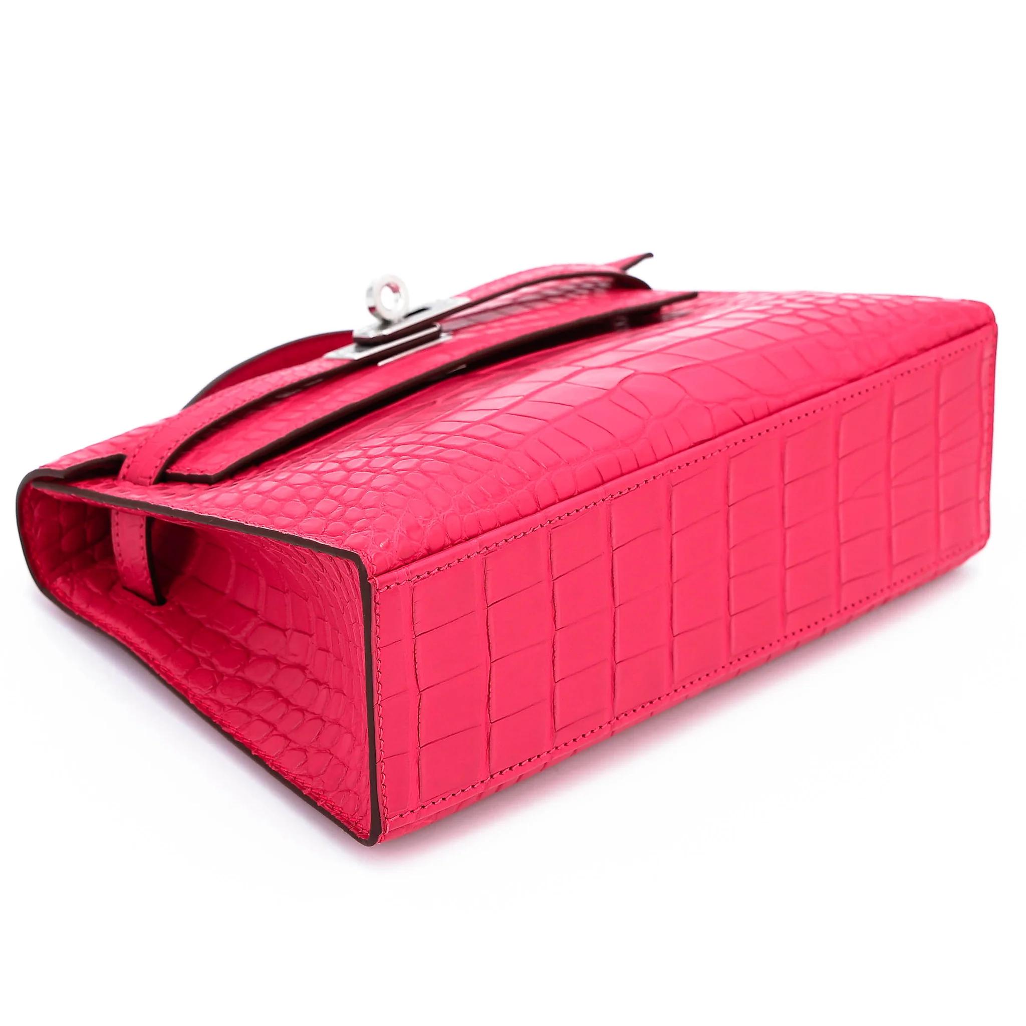 Brand New ( Rank N ) HERMÈS Kelly Pochette Rose Extreme (I6) Matte Alligator Palladium hardware G (2026) - 5