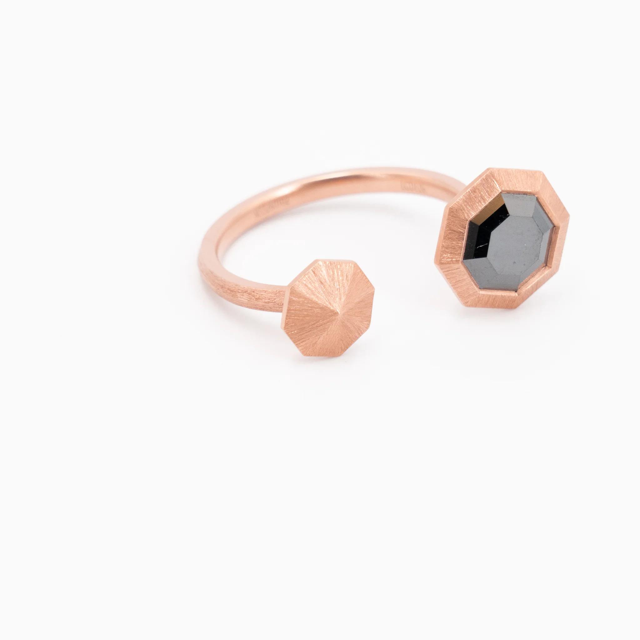 ランク N 新品 Mira MIRA NOIR ブラックミラー リング ブラック K18ピンクゴールド ダイヤモンド - 7