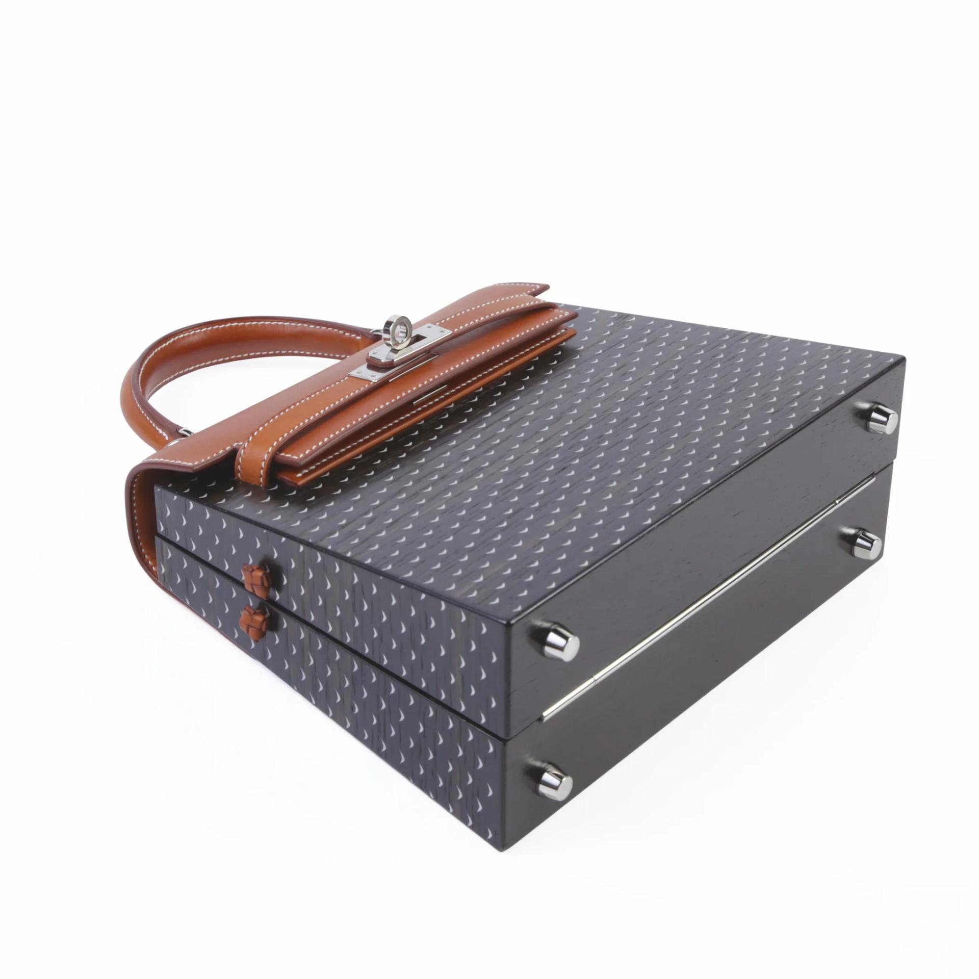Excellent ( Rank SA ) HERMÈS Limited Edition Kelly Wood 22 Black (89) Barenia Palladium hardware Y (2020) - 5