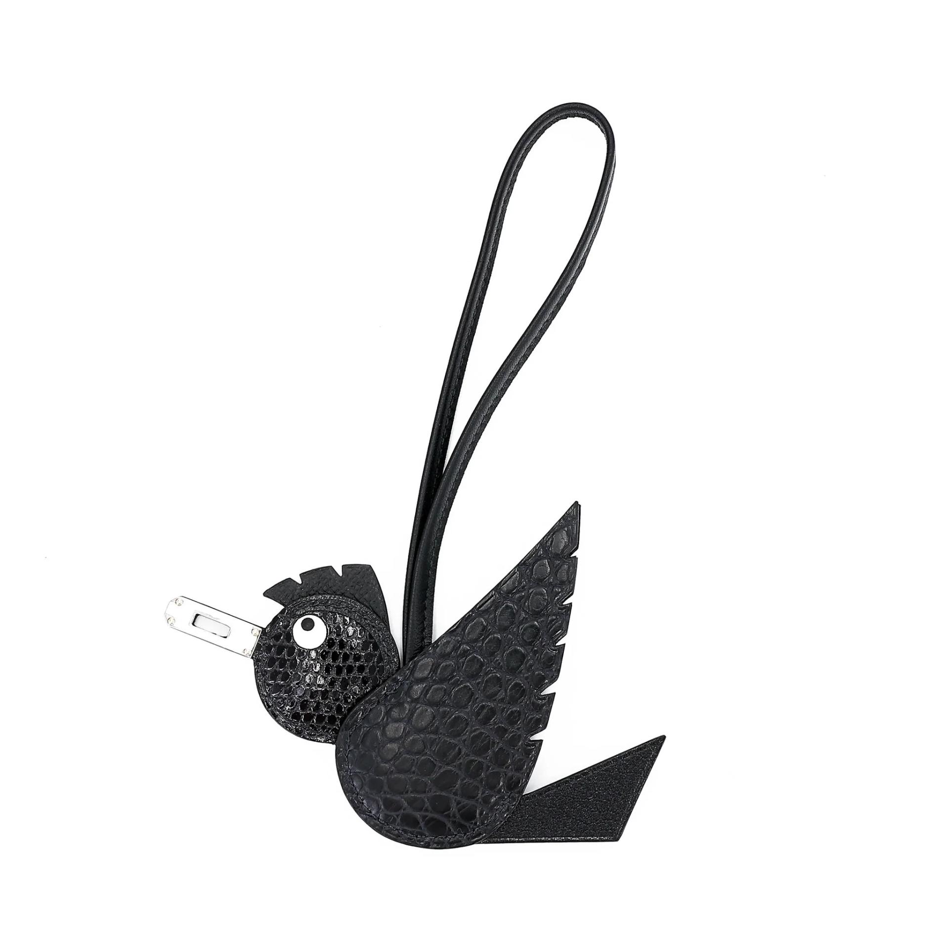 Brand New ( Rank N ) HERMÈS Birdy charm Noir (89) Chevre Mysore Matte Alligator Lizard Epsom Palladium hardware G (2026) - 1