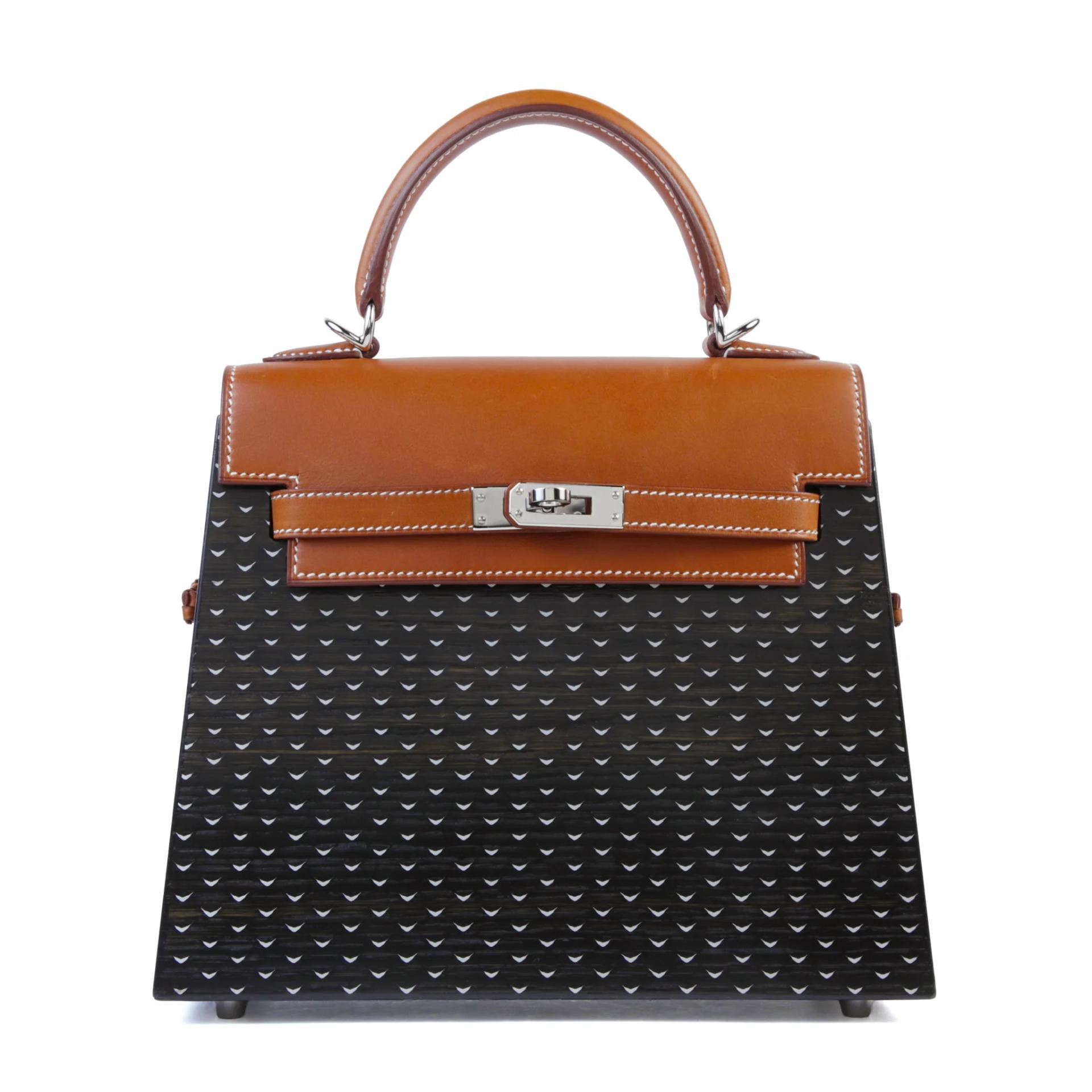 Excellent ( Rank SA ) HERMÈS Limited Edition Kelly Wood 22 Black (89) Barenia Palladium hardware Y (2020) - 1