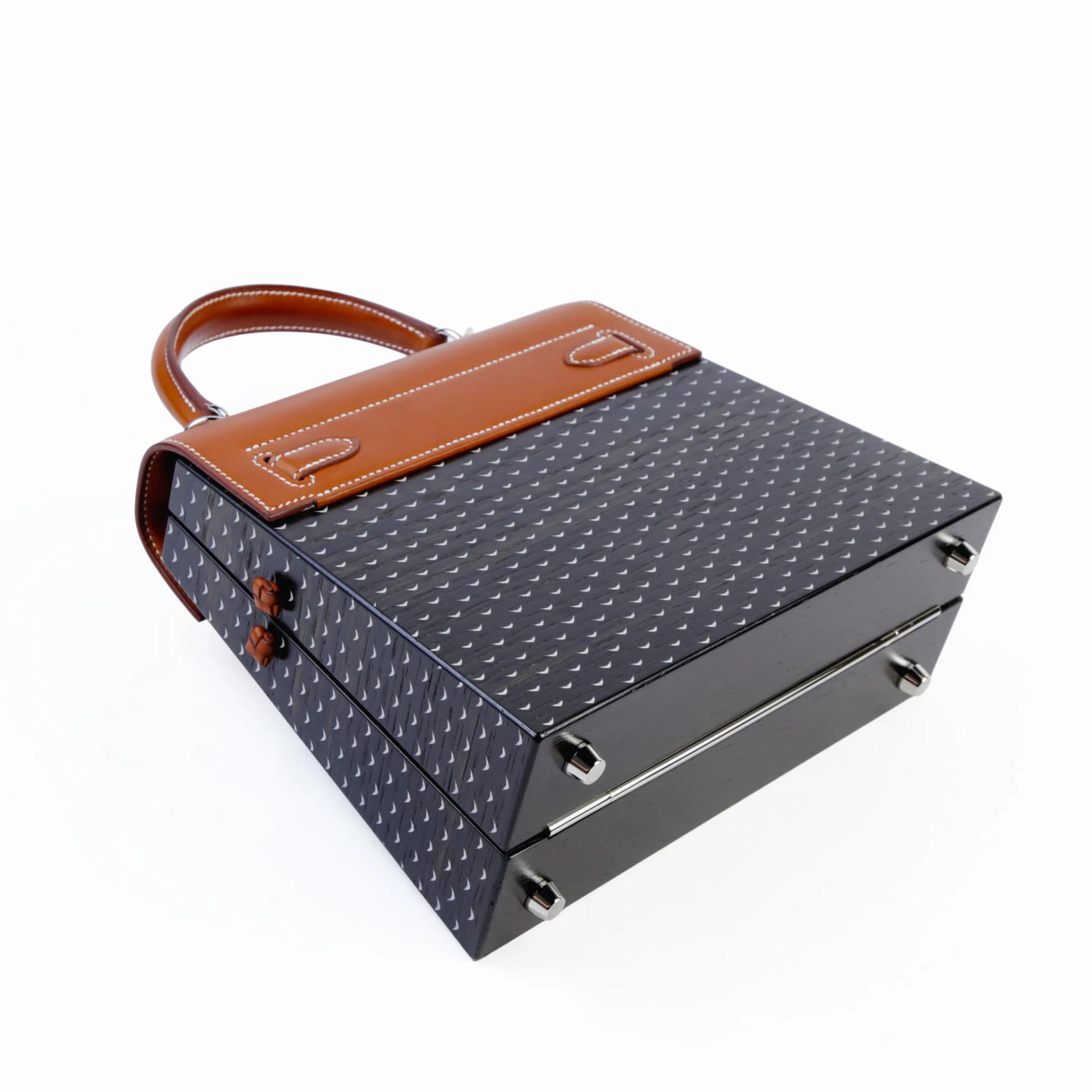 Excellent ( Rank SA ) HERMÈS Limited Edition Kelly Wood 22 Black (89) Barenia Palladium hardware Y (2020) - 7