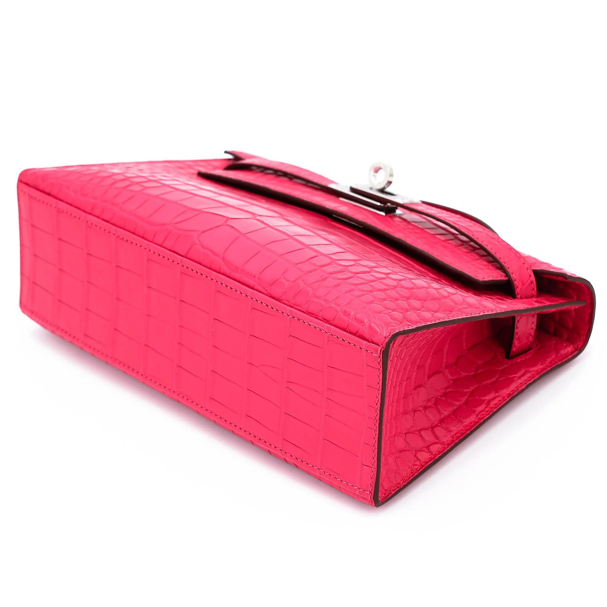 Brand New ( Rank N ) HERMÈS Kelly Pochette Rose Extreme (I6) Matte Alligator Palladium hardware G (2026) - 4