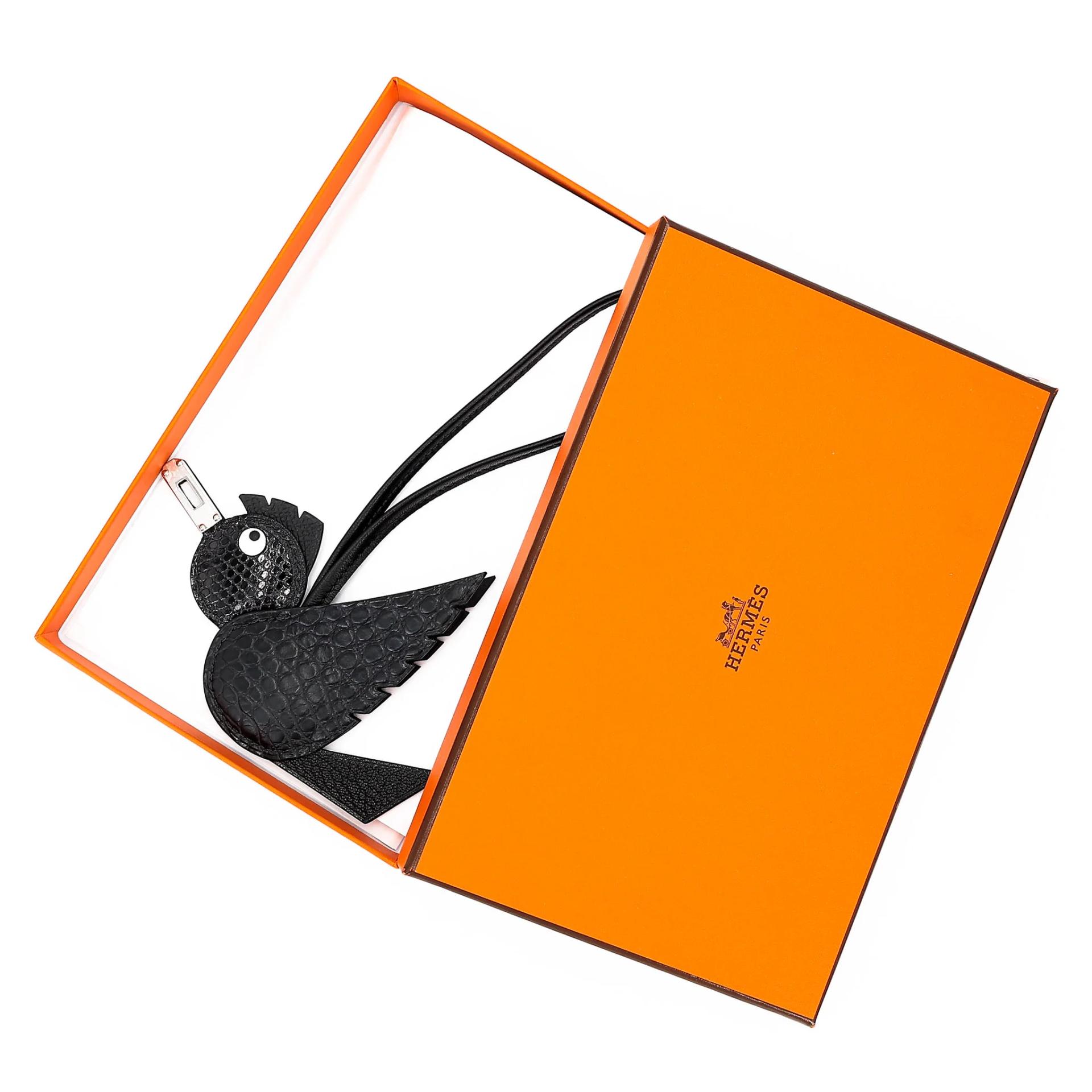 Brand New ( Rank N ) HERMÈS Birdy charm Noir (89) Chevre Mysore Matte Alligator Lizard Epsom Palladium hardware G (2026) - 3