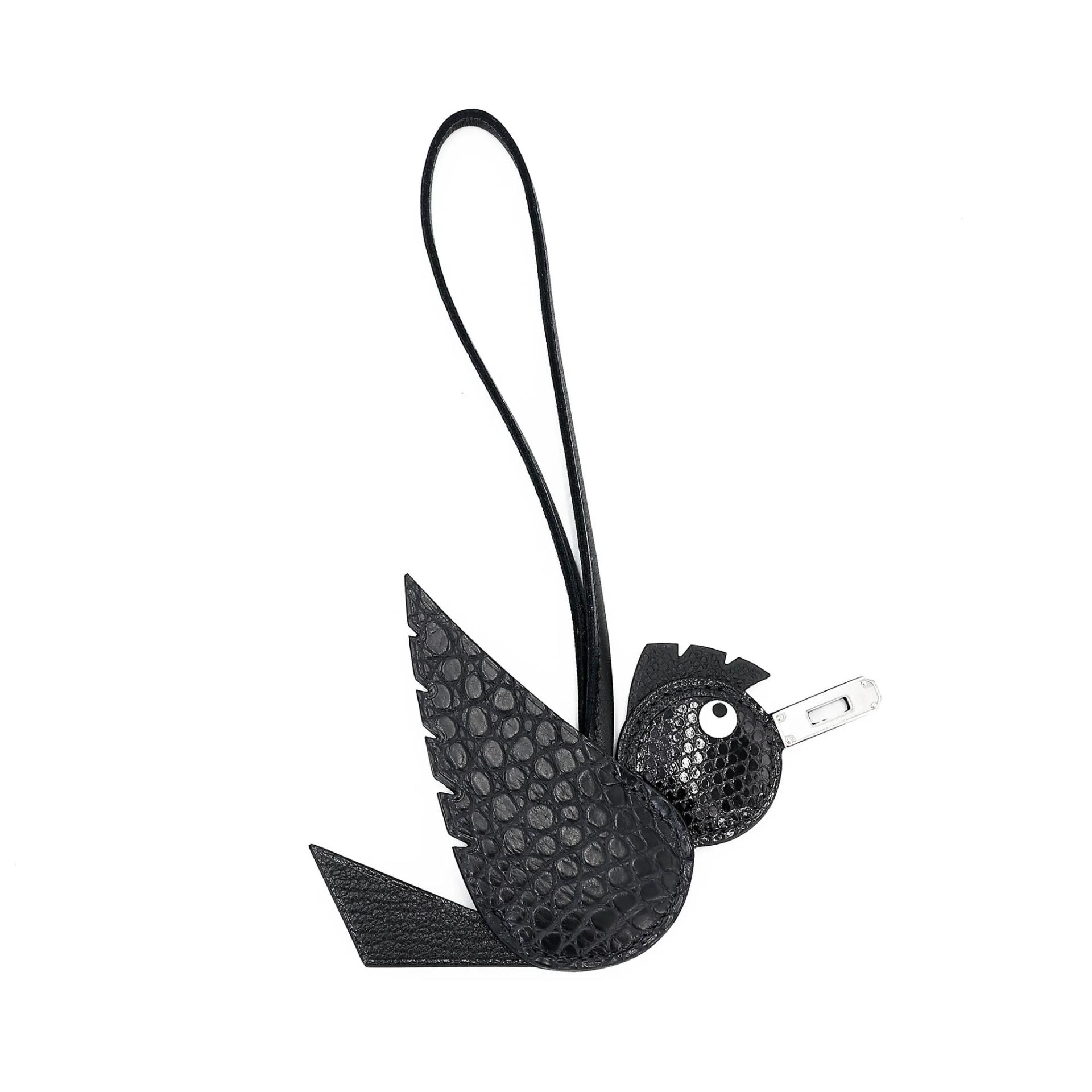 Brand New ( Rank N ) HERMÈS Birdy charm Noir (89) Chevre Mysore Matte Alligator Lizard Epsom Palladium hardware G (2026) - 2