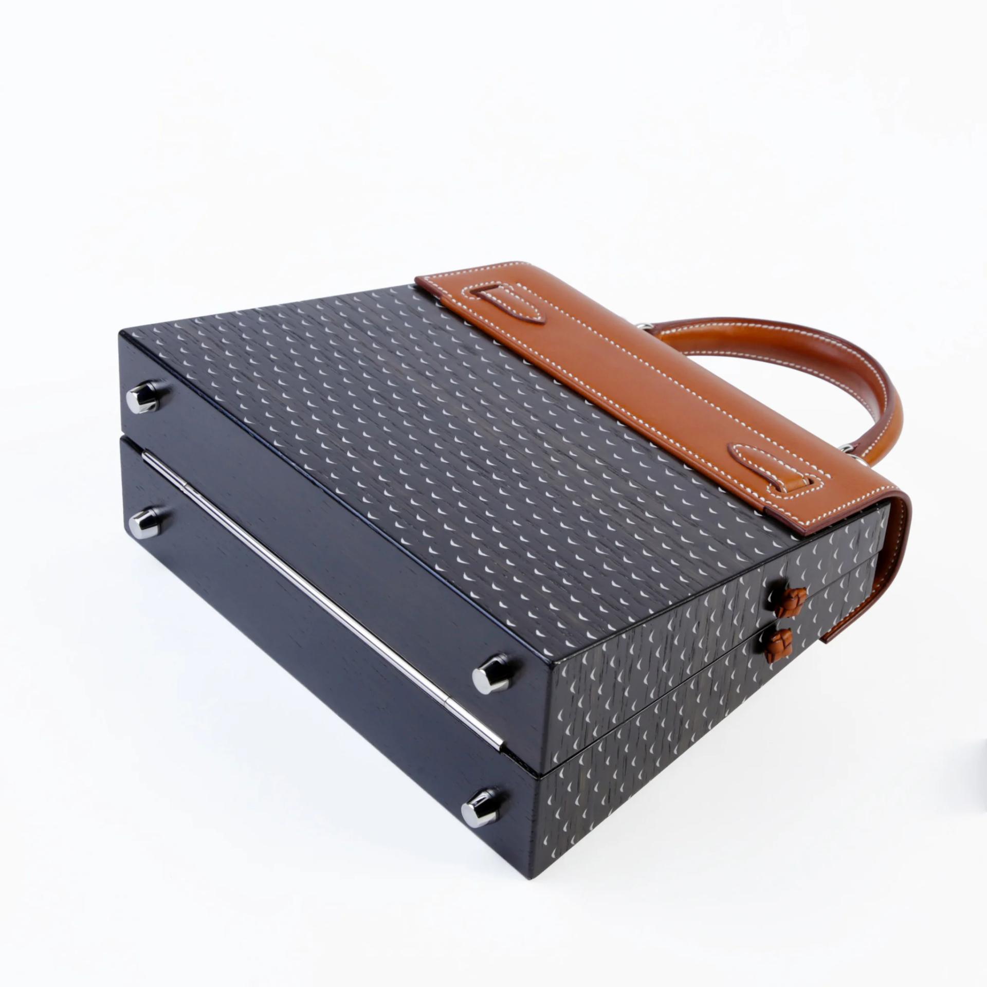 Excellent ( Rank SA ) HERMÈS Limited Edition Kelly Wood 22 Black (89) Barenia Palladium hardware Y (2020) - 8