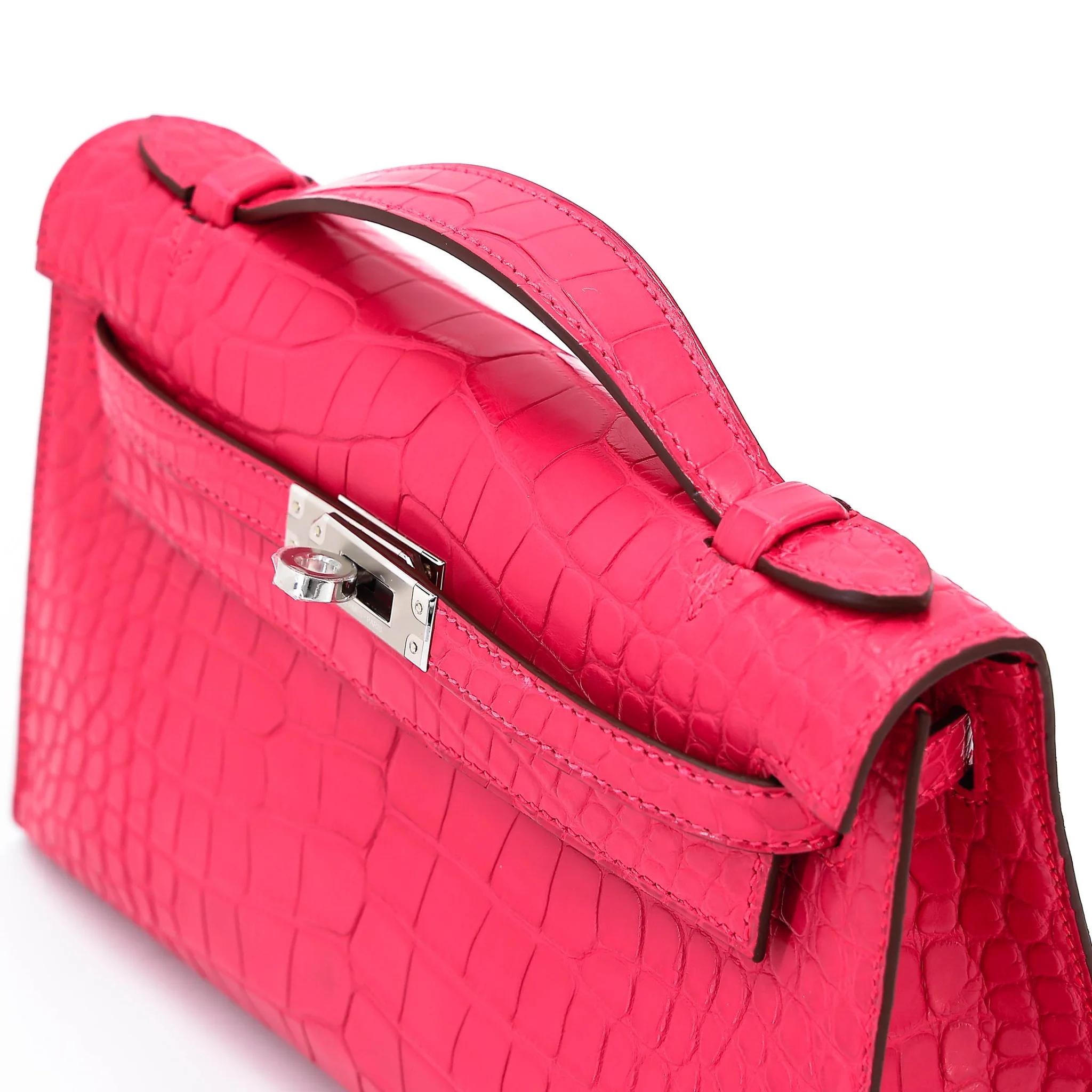 Brand New ( Rank N ) HERMÈS Kelly Pochette Rose Extreme (I6) Matte Alligator Palladium hardware G (2026) - 3