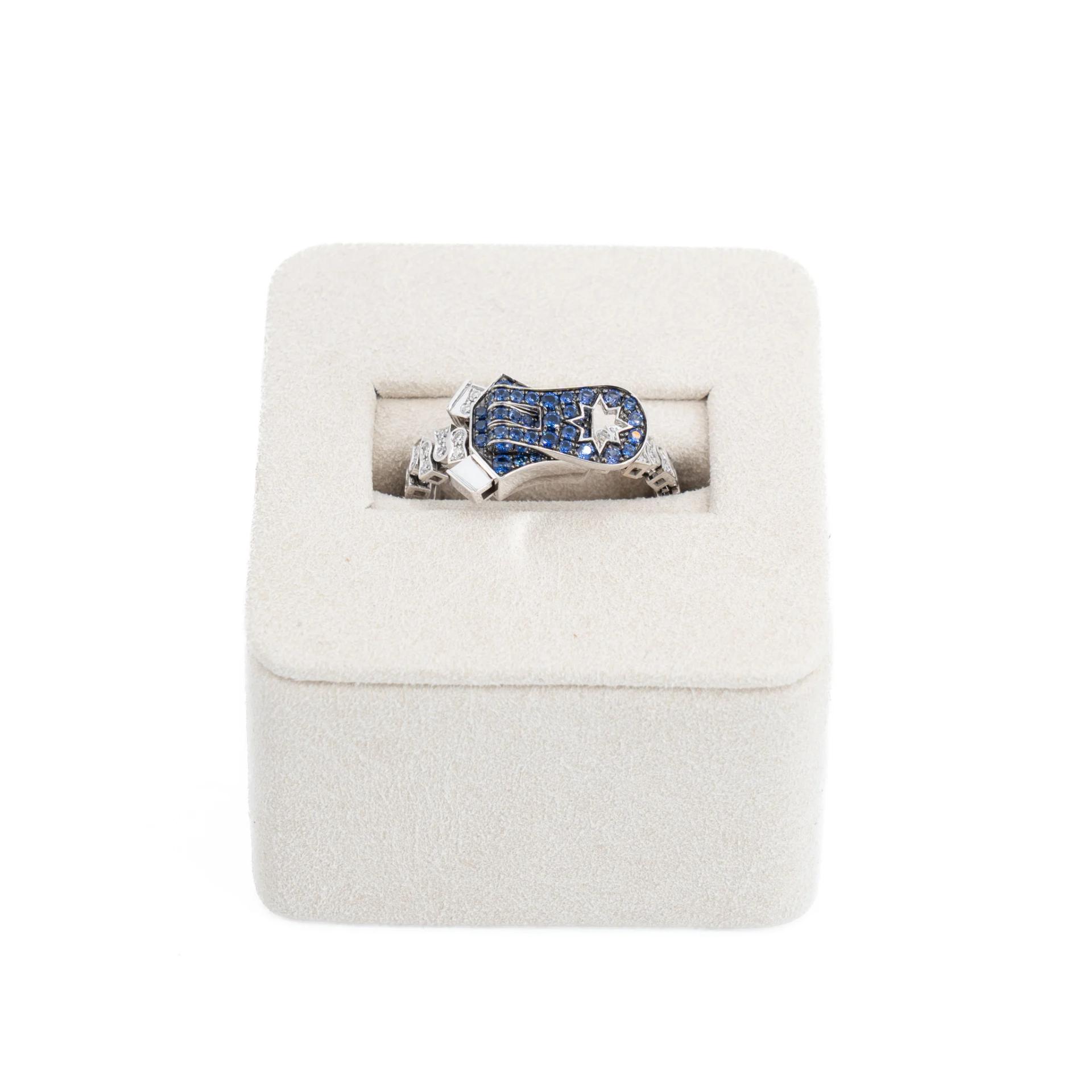Brand New ( Rank N ) Mira MIRA Premium Collection Sapphire Mode Ring Blue White 18K White Gold Diamond - 8