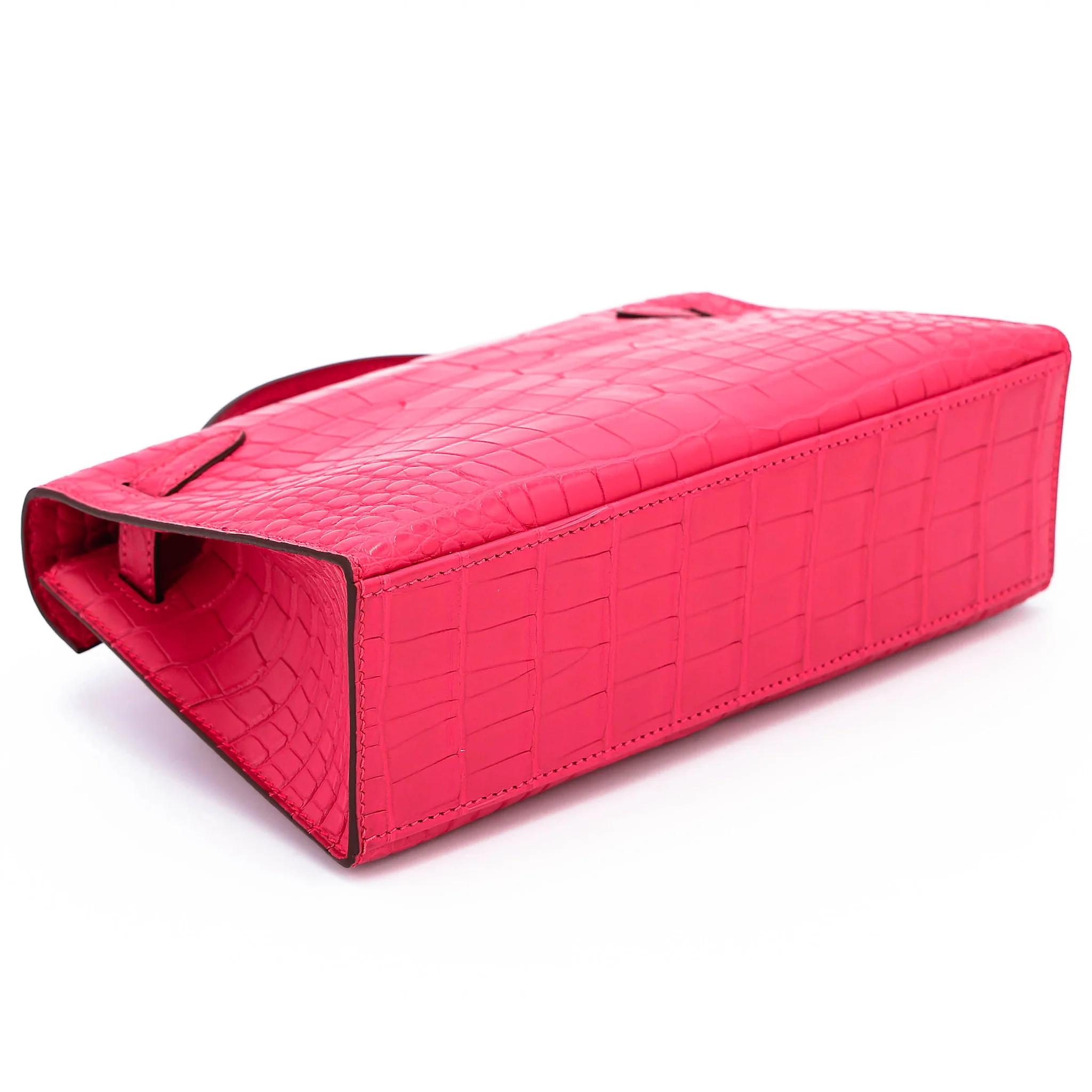 Brand New ( Rank N ) HERMÈS Kelly Pochette Rose Extreme (I6) Matte Alligator Palladium hardware G (2026) - 7