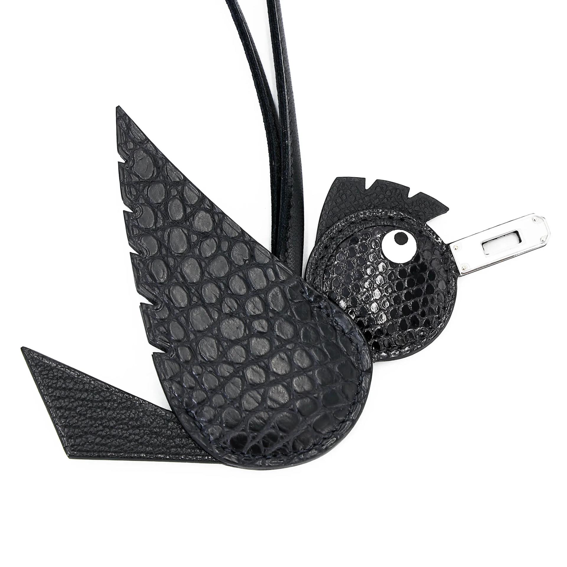 Brand New ( Rank N ) HERMÈS Birdy charm Noir (89) Chevre Mysore Matte Alligator Lizard Epsom Palladium hardware G (2026) - 6