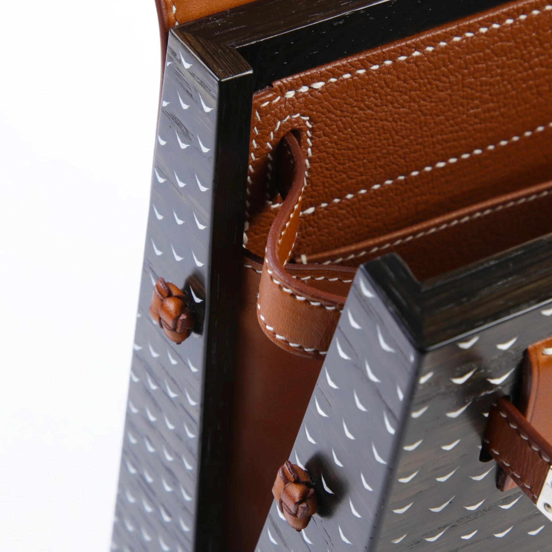 Excellent ( Rank SA ) HERMÈS Limited Edition Kelly Wood 22 Black (89) Barenia Palladium hardware Y (2020) - 14