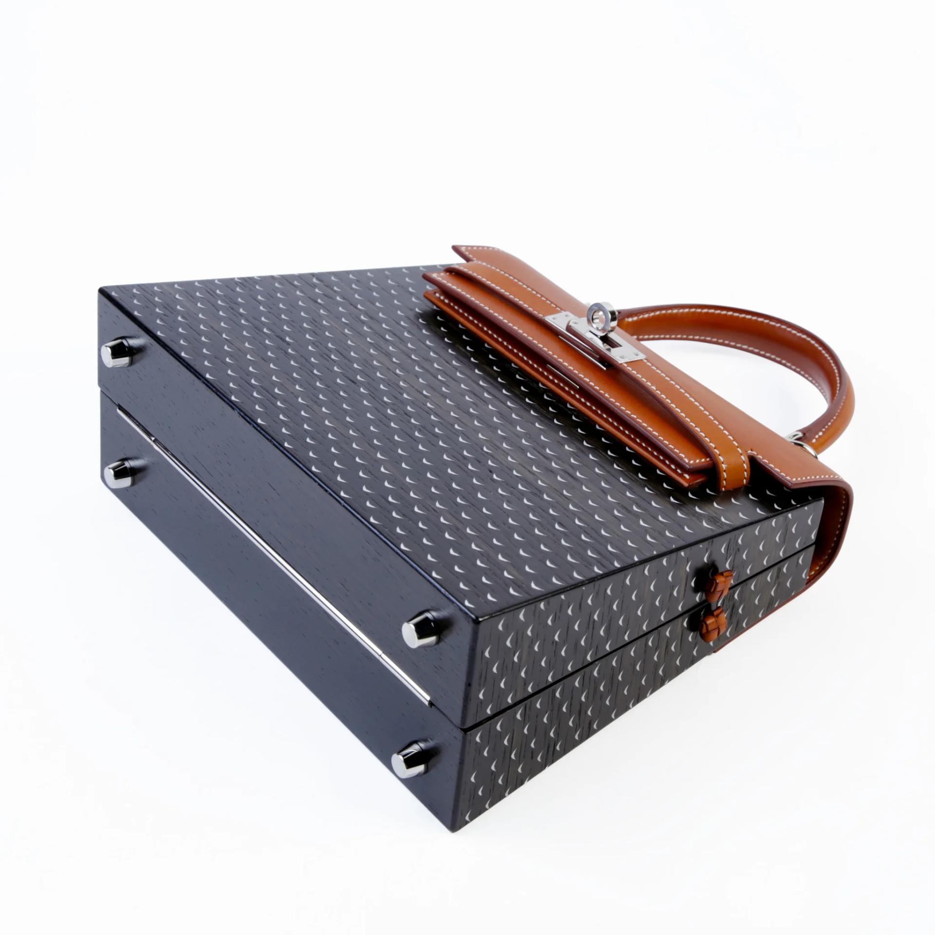 Excellent ( Rank SA ) HERMÈS Limited Edition Kelly Wood 22 Black (89) Barenia Palladium hardware Y (2020) - 6
