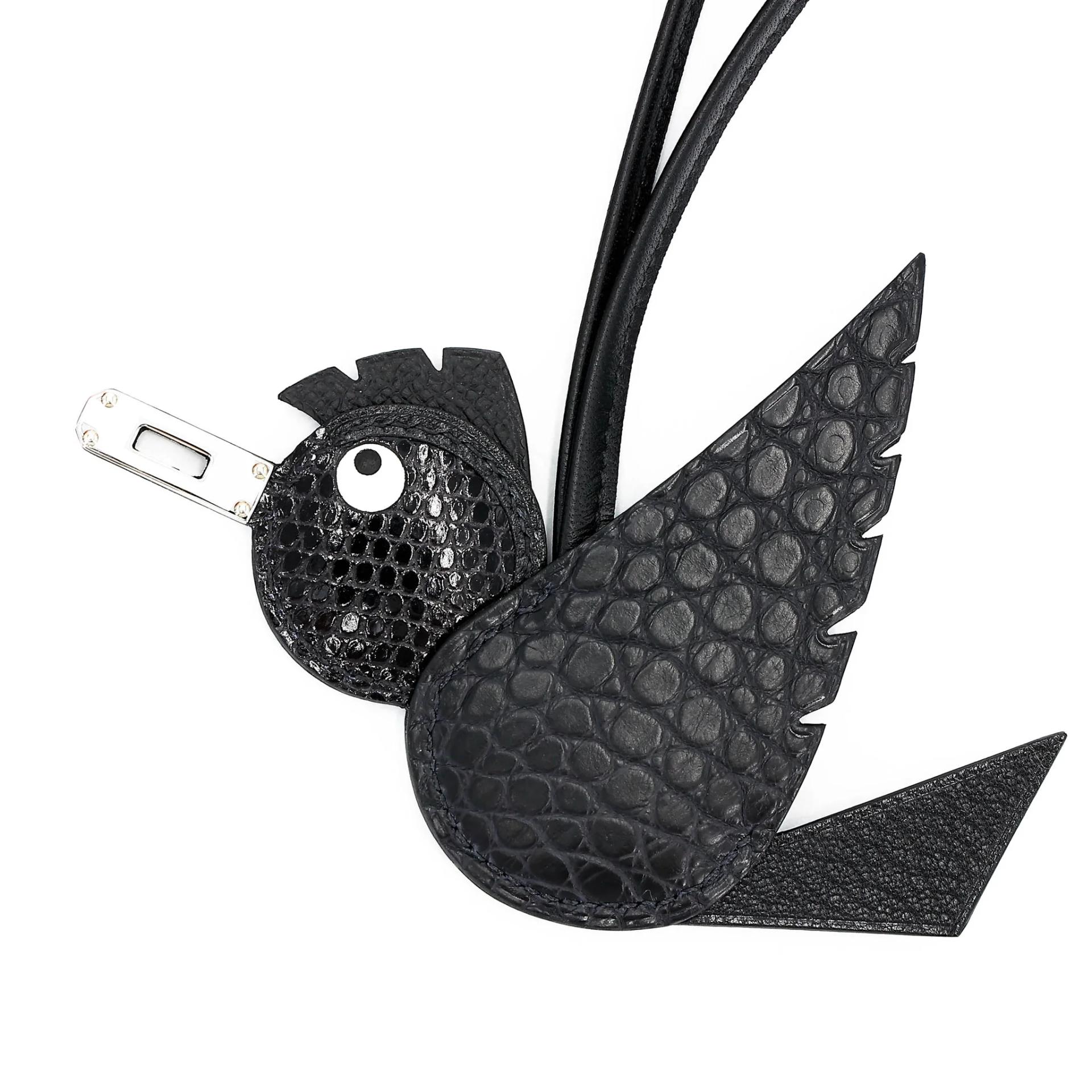 Brand New ( Rank N ) HERMÈS Birdy charm Noir (89) Chevre Mysore Matte Alligator Lizard Epsom Palladium hardware G (2026) - 4