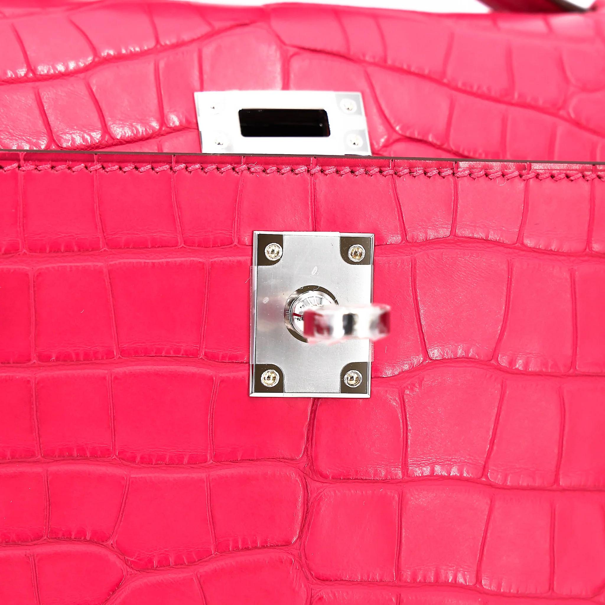 Brand New ( Rank N ) HERMÈS Kelly Pochette Rose Extreme (I6) Matte Alligator Palladium hardware G (2026) - 13