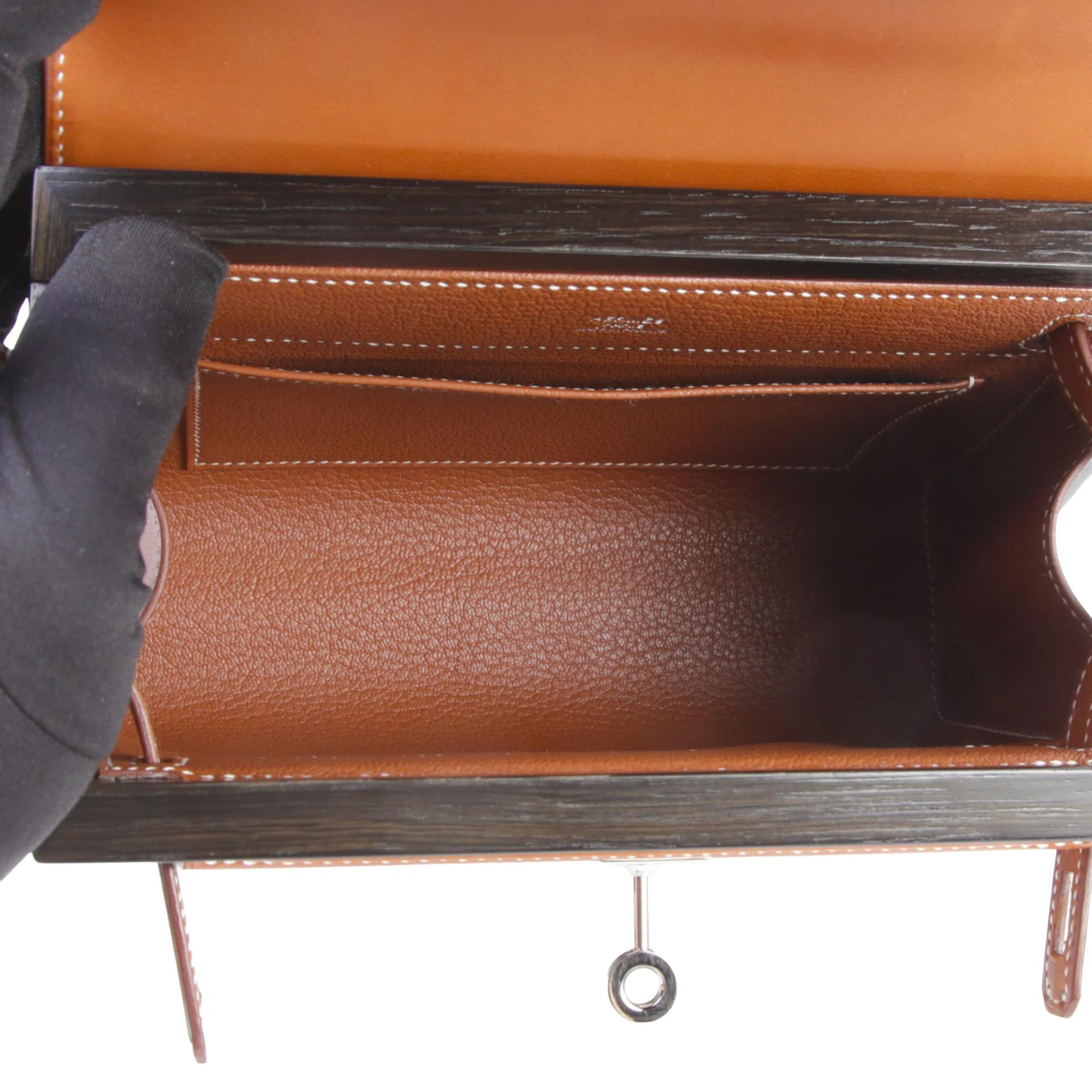 Excellent ( Rank SA ) HERMÈS Limited Edition Kelly Wood 22 Black (89) Barenia Palladium hardware Y (2020) - 12