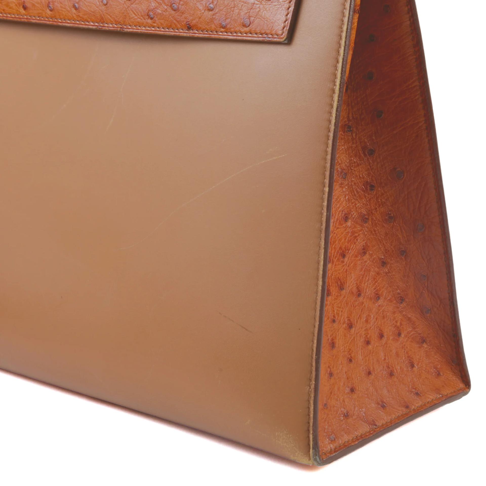 Good ( Rank AB) HERMÈS Kelly 32 Sellier Brown Ostrich Box-calf Gold hardware Circle V (1992) - 8