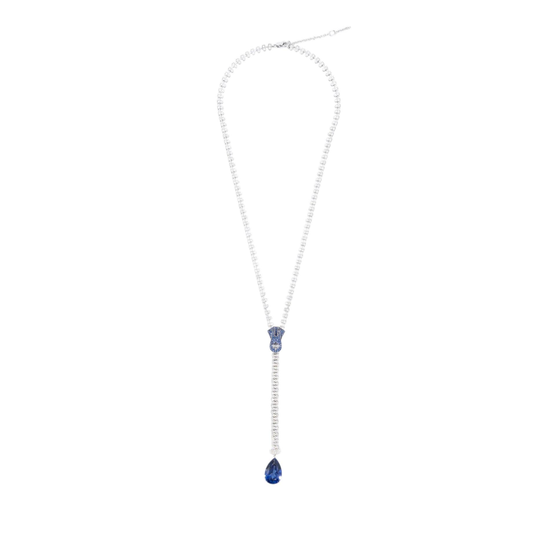 Brand New ( Rank N ) Mira MIRA Premium Collection Sapphire Mode Necklace Blue 18K White Gold Diamond - 1