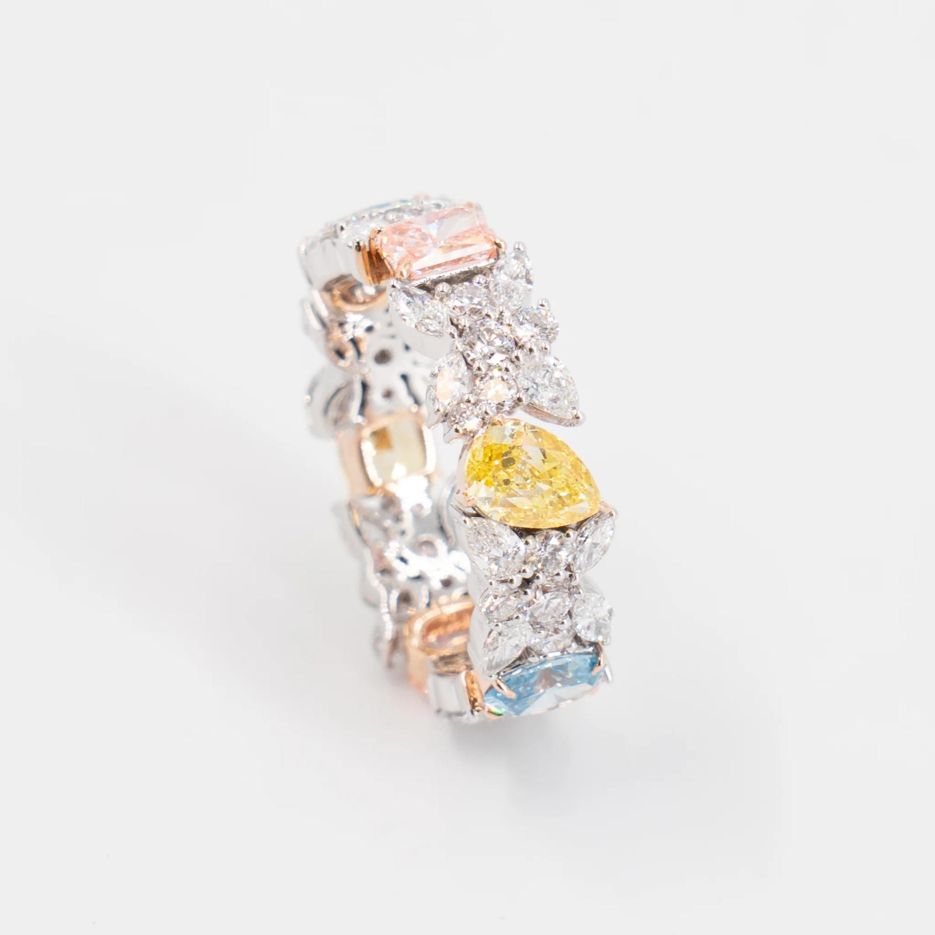 Brand New ( Rank N ) Mira MIRA Premium Collection Colorful Ring Yellow Blue Pink 18K White Gold Diamond - 10
