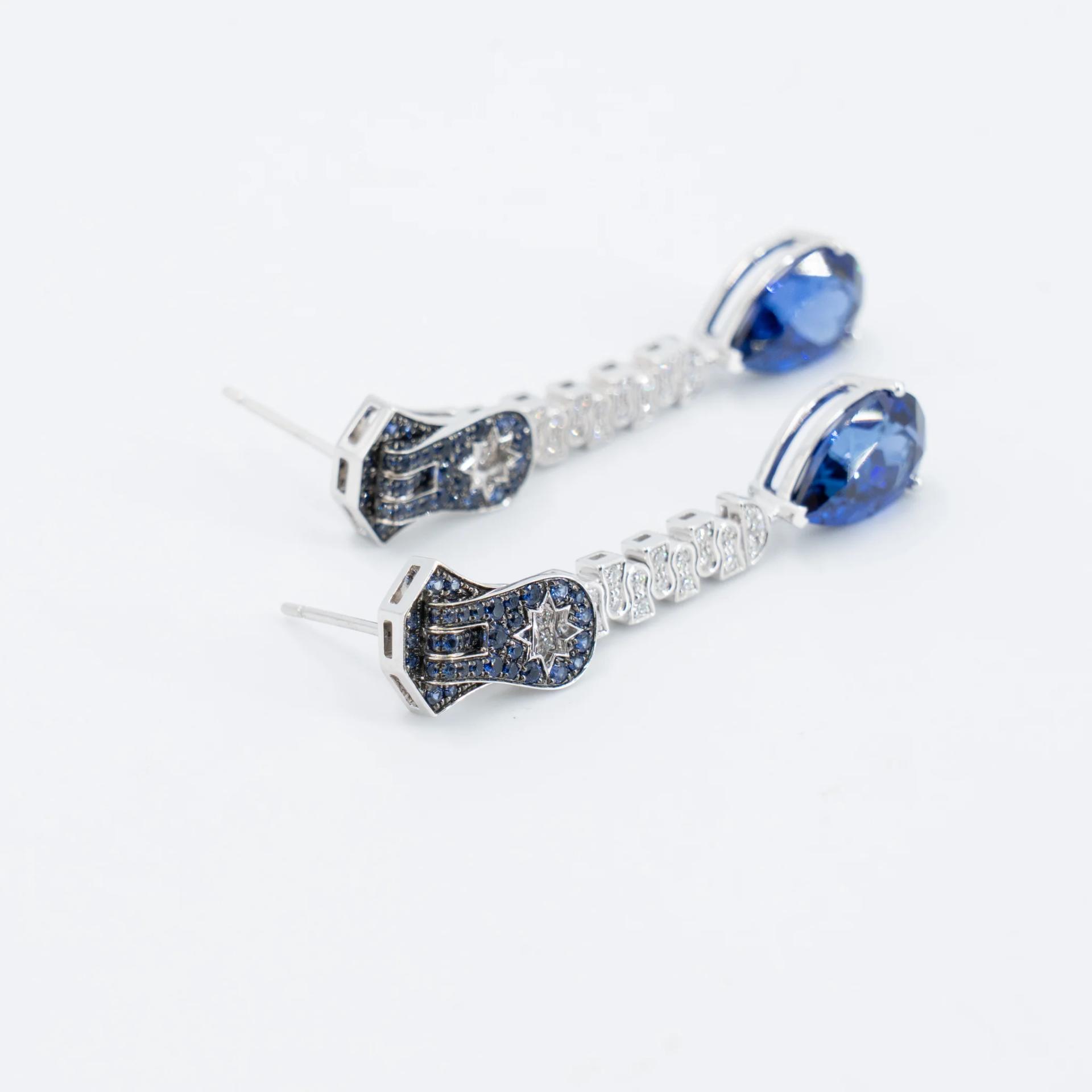Brand New ( Rank N ) Mira MIRA Premium Collection Sapphire Mode Earring Blue White 18K White Gold Diamond - 7