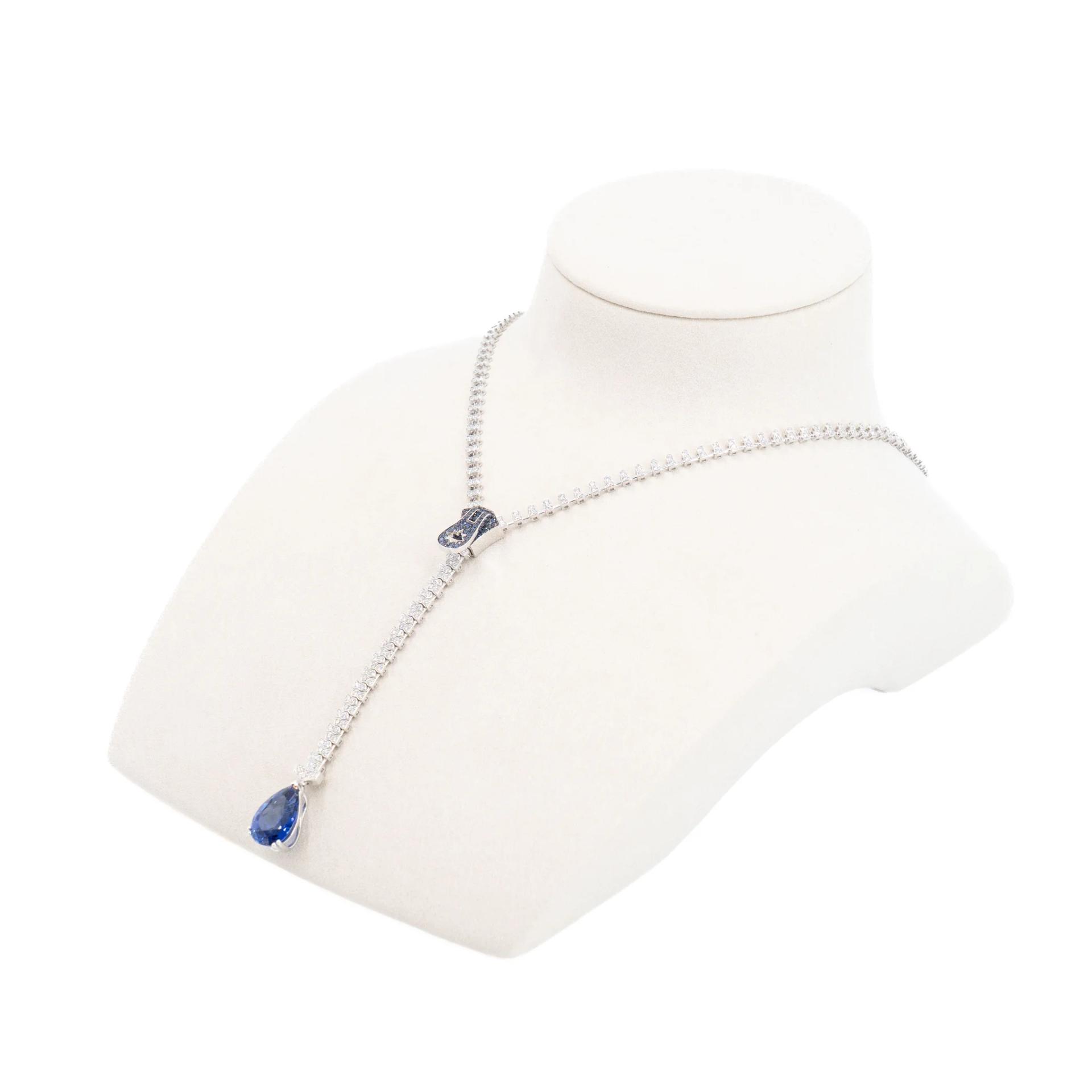 Brand New ( Rank N ) Mira MIRA Premium Collection Sapphire Mode Necklace Blue 18K White Gold Diamond - 4