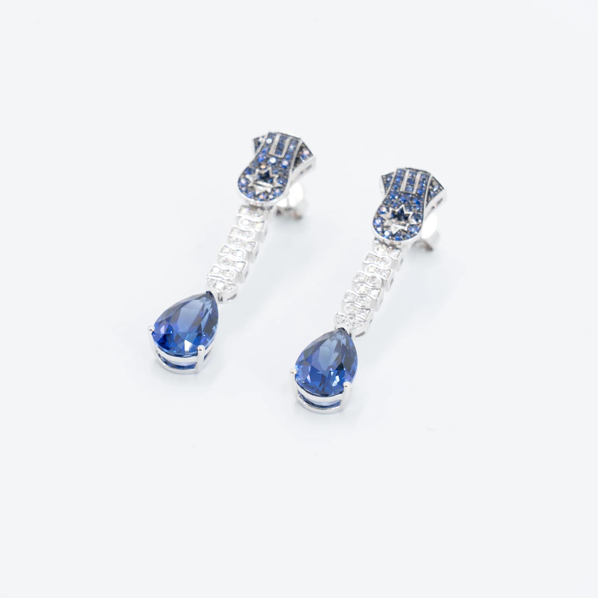 Brand New ( Rank N ) Mira MIRA Premium Collection Sapphire Mode Earring Blue White 18K White Gold Diamond - 6