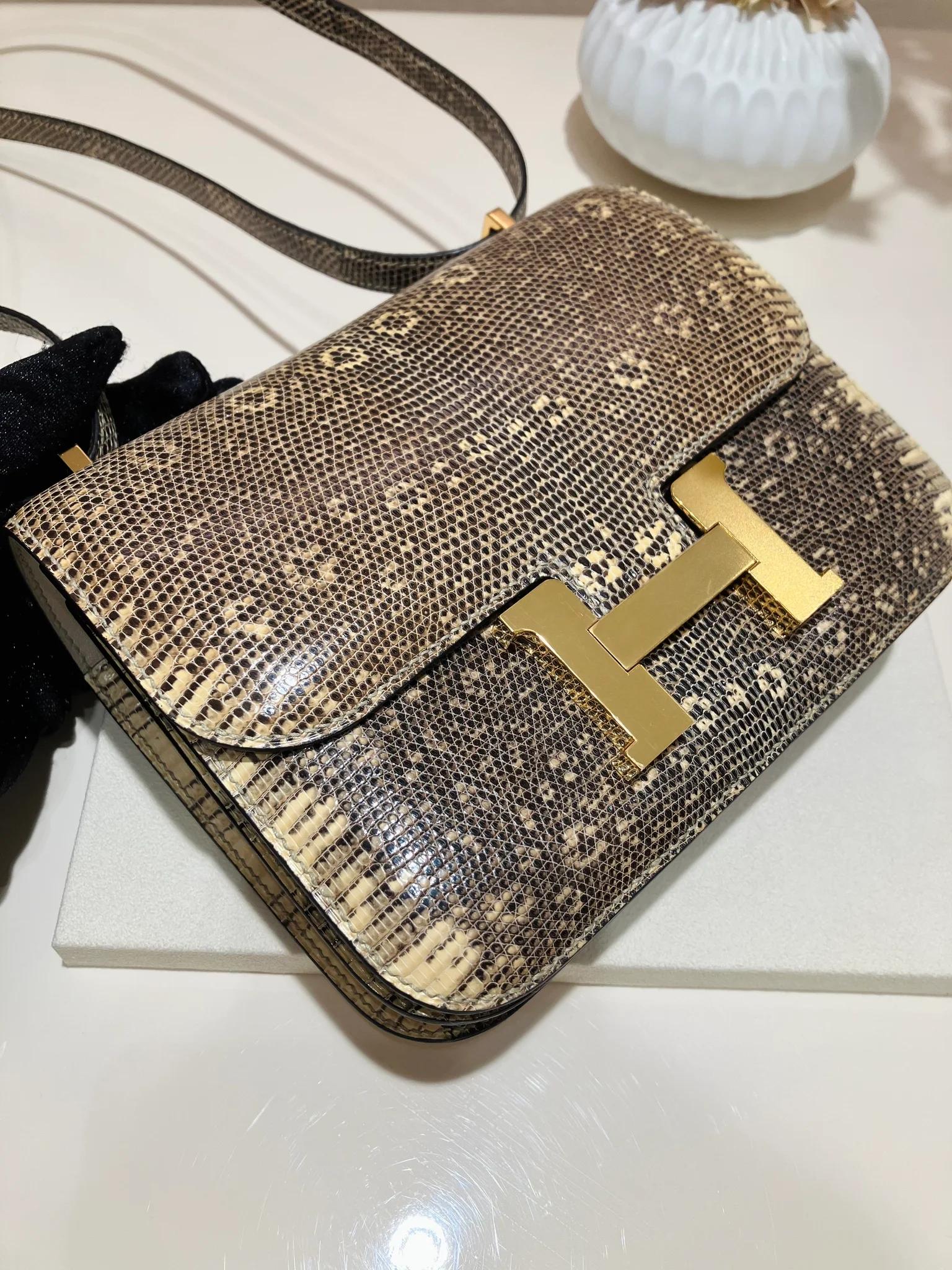 未使用保存品 HERMÈS 愛馬仕 Constance 康康 Mini 19 1B 原色蜥蜴 Ombre 蜥蜴皮 金扣 Y刻 2020年 - 17