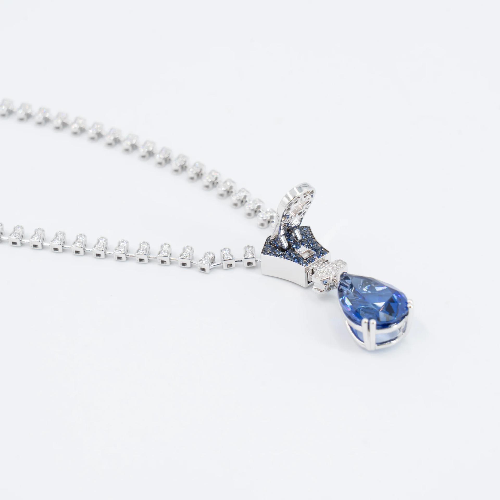 Brand New ( Rank N ) Mira MIRA Premium Collection Sapphire Mode Necklace Blue 18K White Gold Diamond - 9