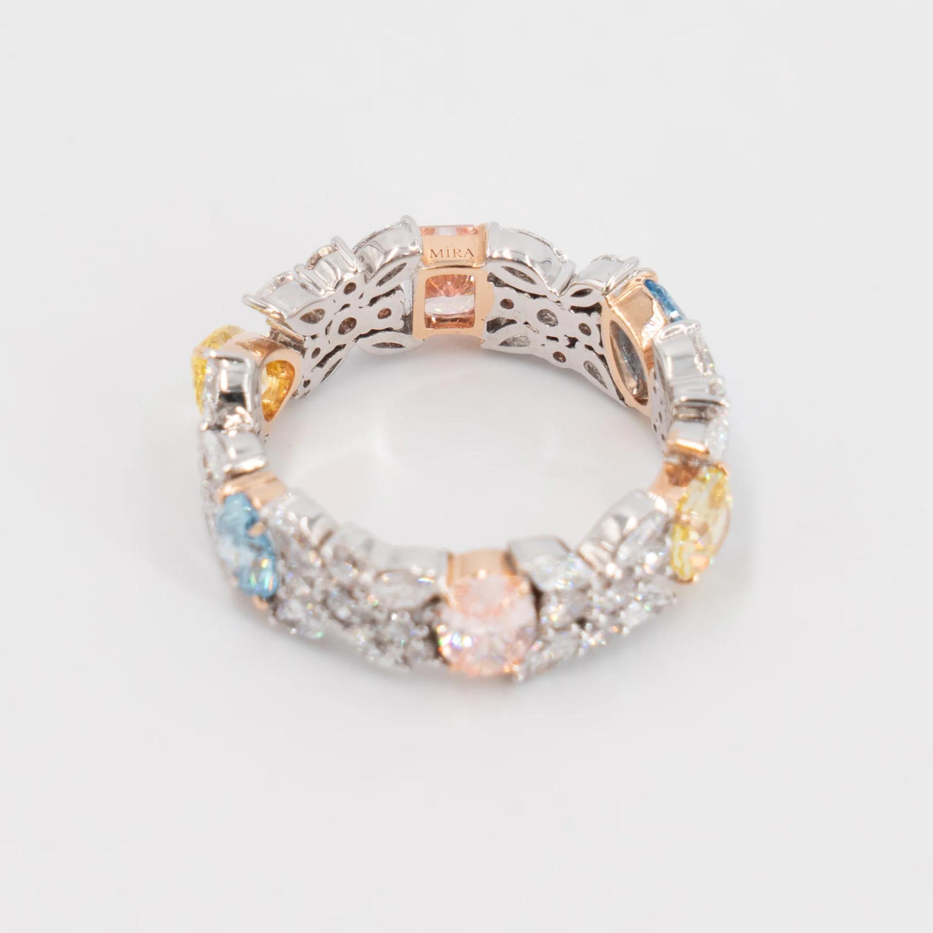 Brand New ( Rank N ) Mira MIRA Premium Collection Colorful Ring Yellow Blue Pink 18K White Gold Diamond - 8