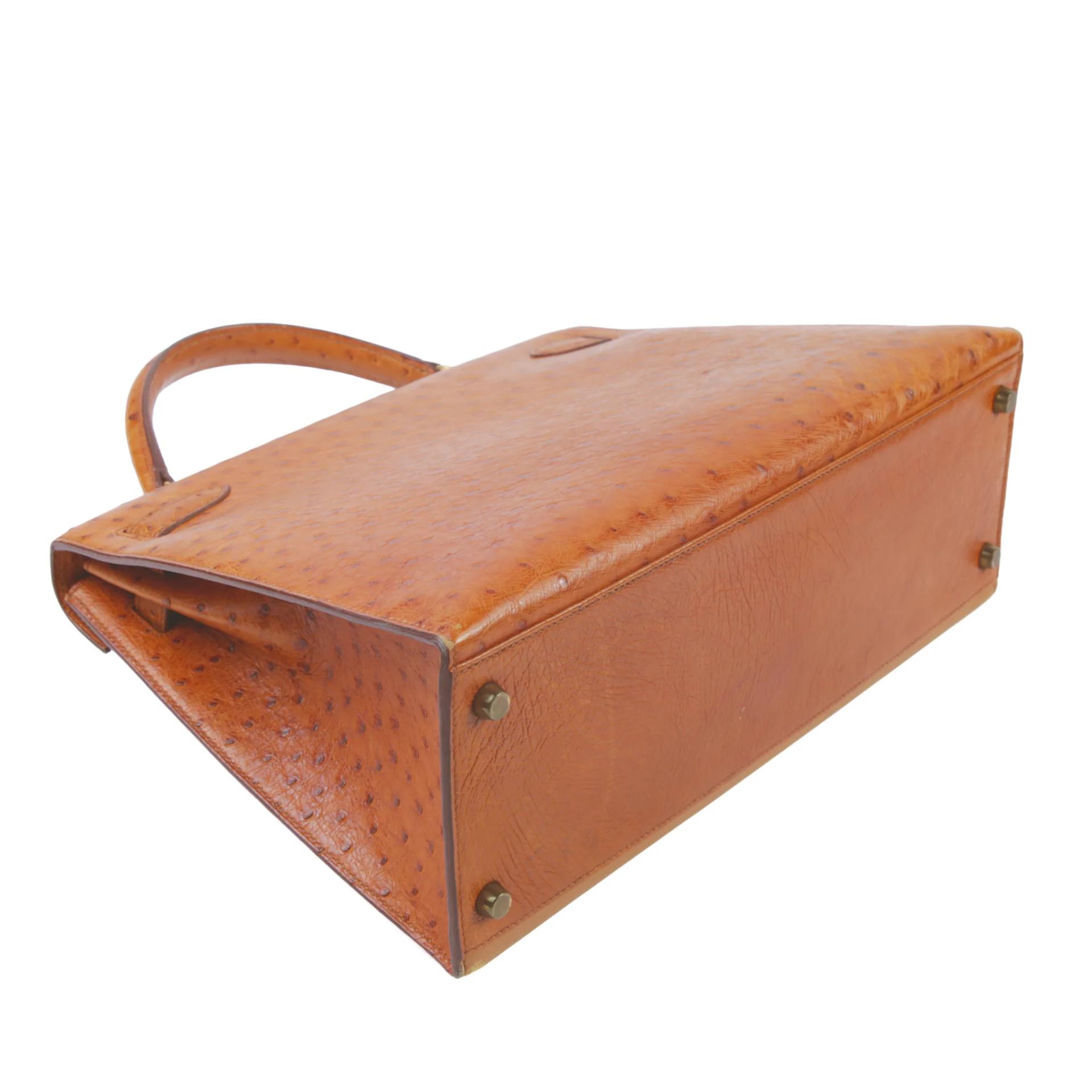 Good ( Rank AB) HERMÈS Kelly 32 Sellier Brown Ostrich Box-calf Gold hardware Circle V (1992) - 6