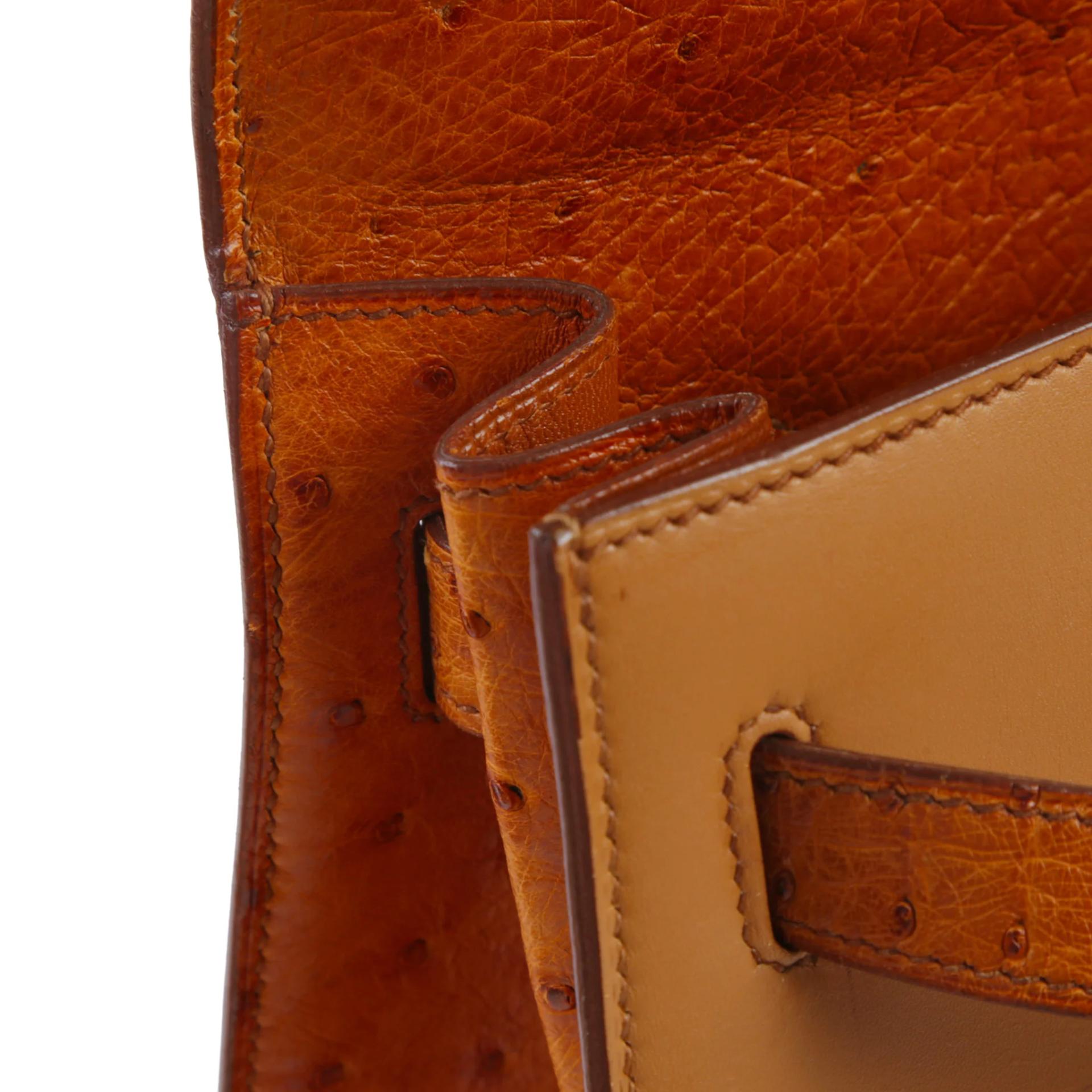 Good ( Rank AB) HERMÈS Kelly 32 Sellier Brown Ostrich Box-calf Gold hardware Circle V (1992) - 15