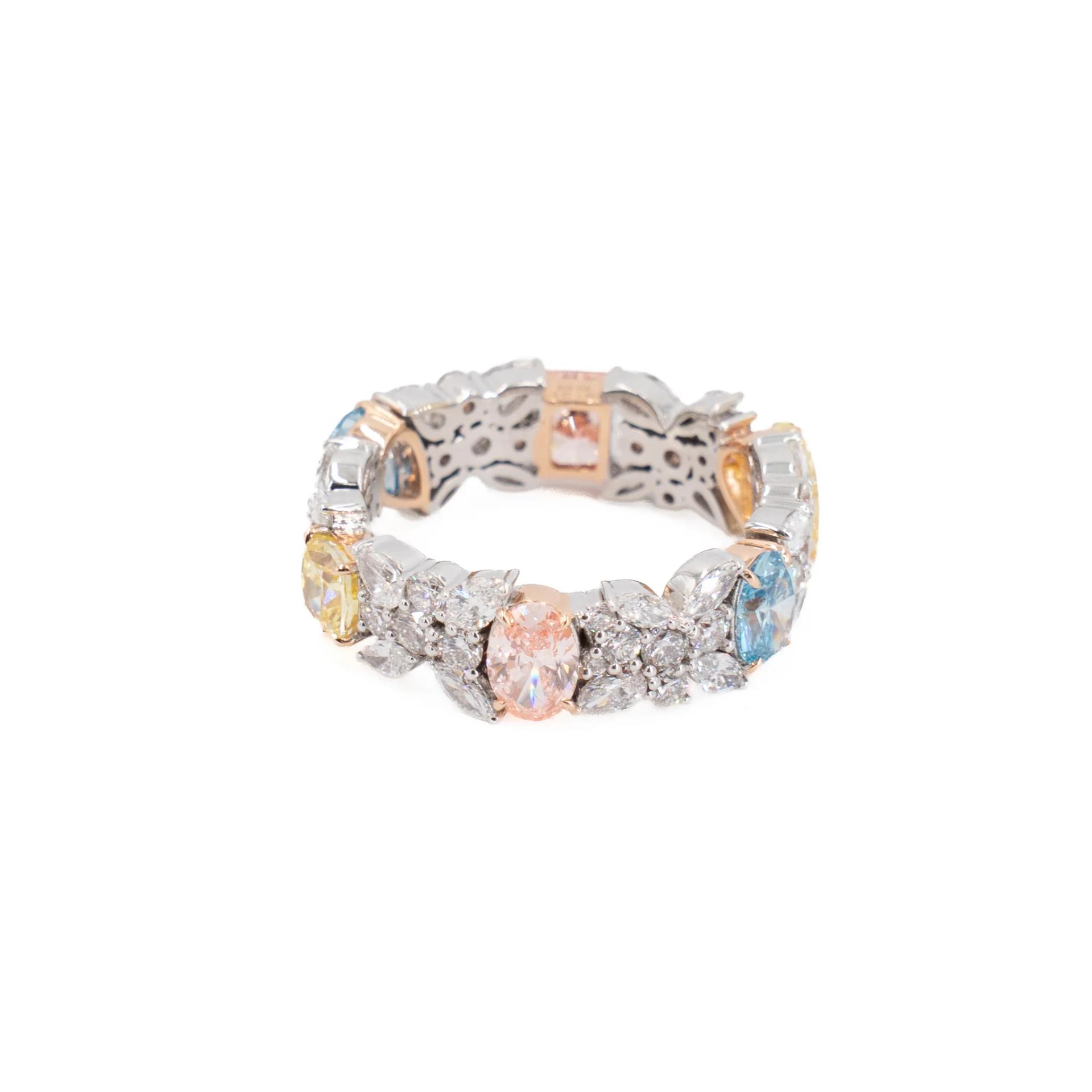 Brand New ( Rank N ) Mira MIRA Premium Collection Colorful Ring Yellow Blue Pink 18K White Gold Diamond - 2