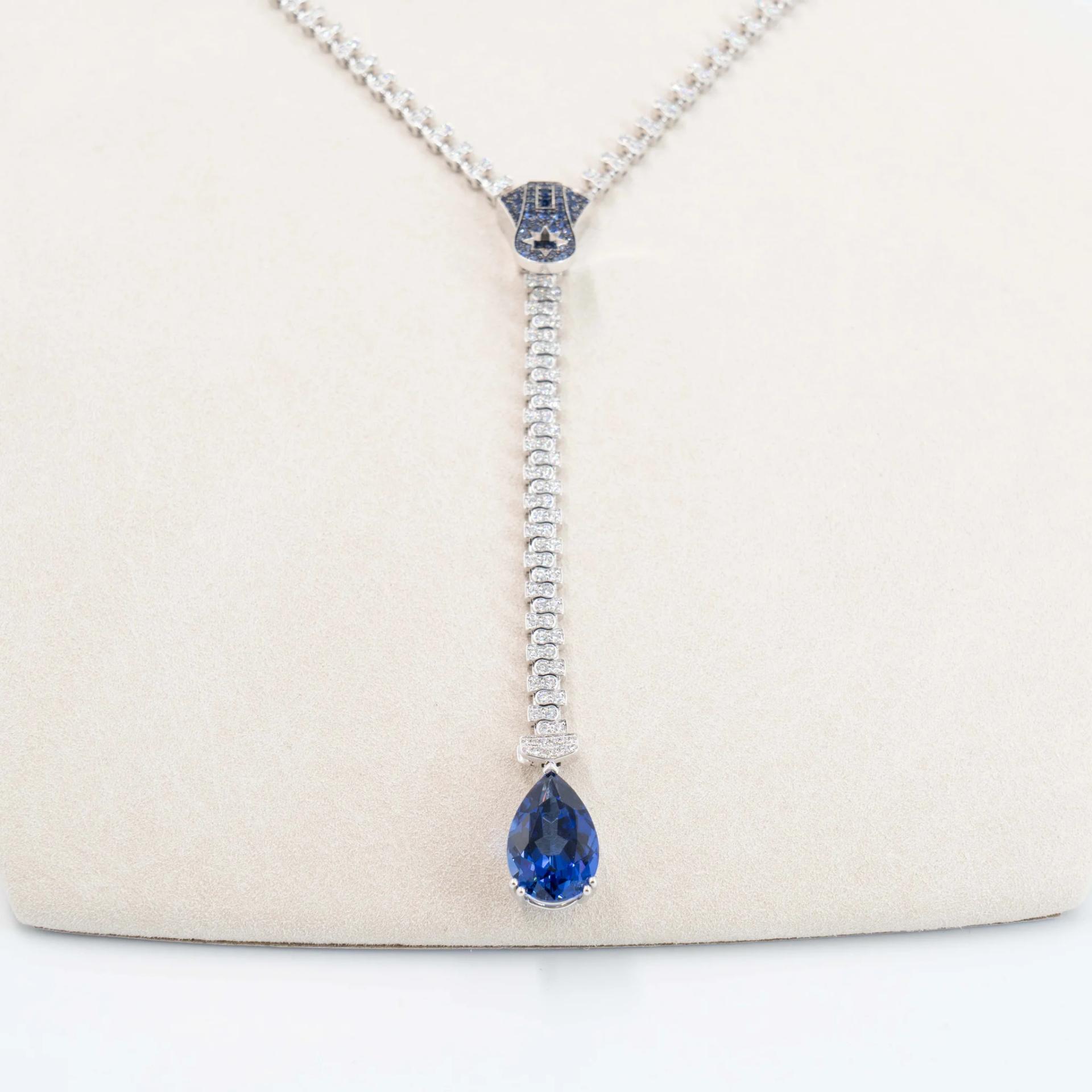 Brand New ( Rank N ) Mira MIRA Premium Collection Sapphire Mode Necklace Blue 18K White Gold Diamond - 5