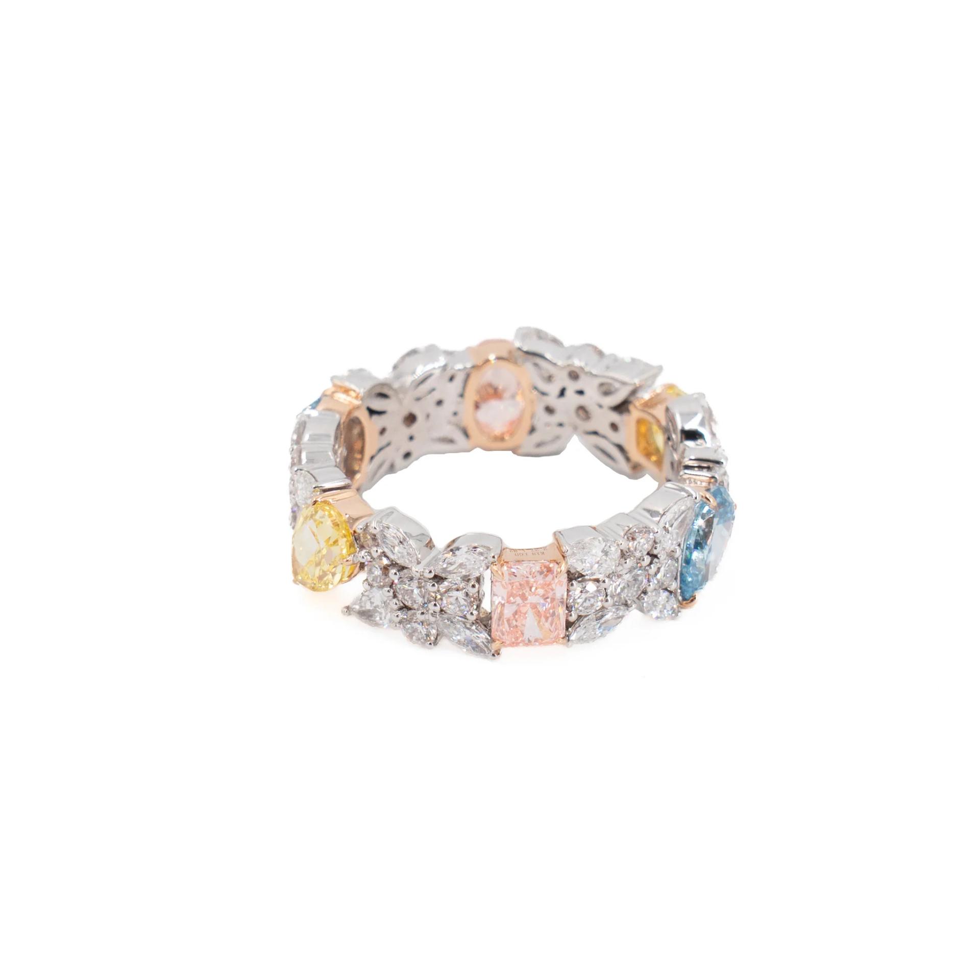 Brand New ( Rank N ) Mira MIRA Premium Collection Colorful Ring Yellow Blue Pink 18K White Gold Diamond - 1