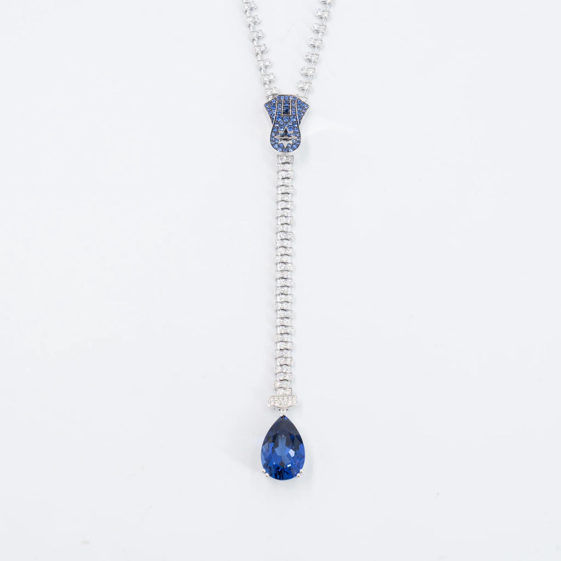 Brand New ( Rank N ) Mira MIRA Premium Collection Sapphire Mode Necklace Blue 18K White Gold Diamond - 6