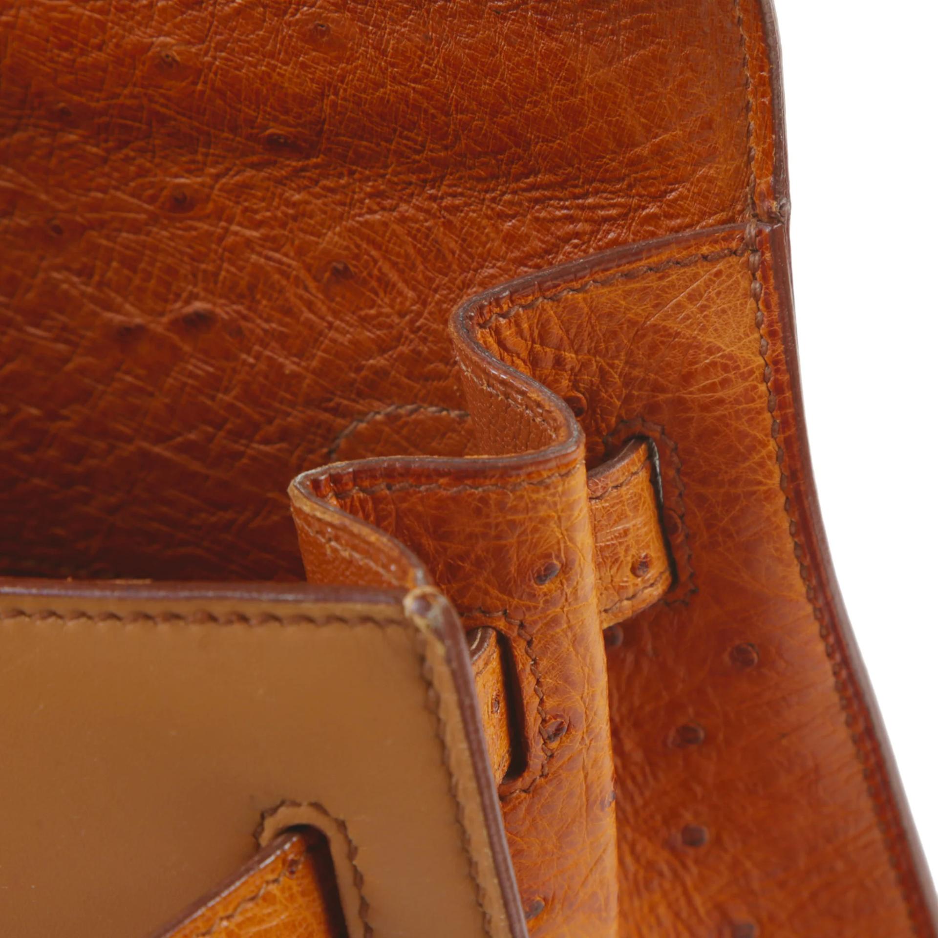 Good ( Rank AB) HERMÈS Kelly 32 Sellier Brown Ostrich Box-calf Gold hardware Circle V (1992) - 14