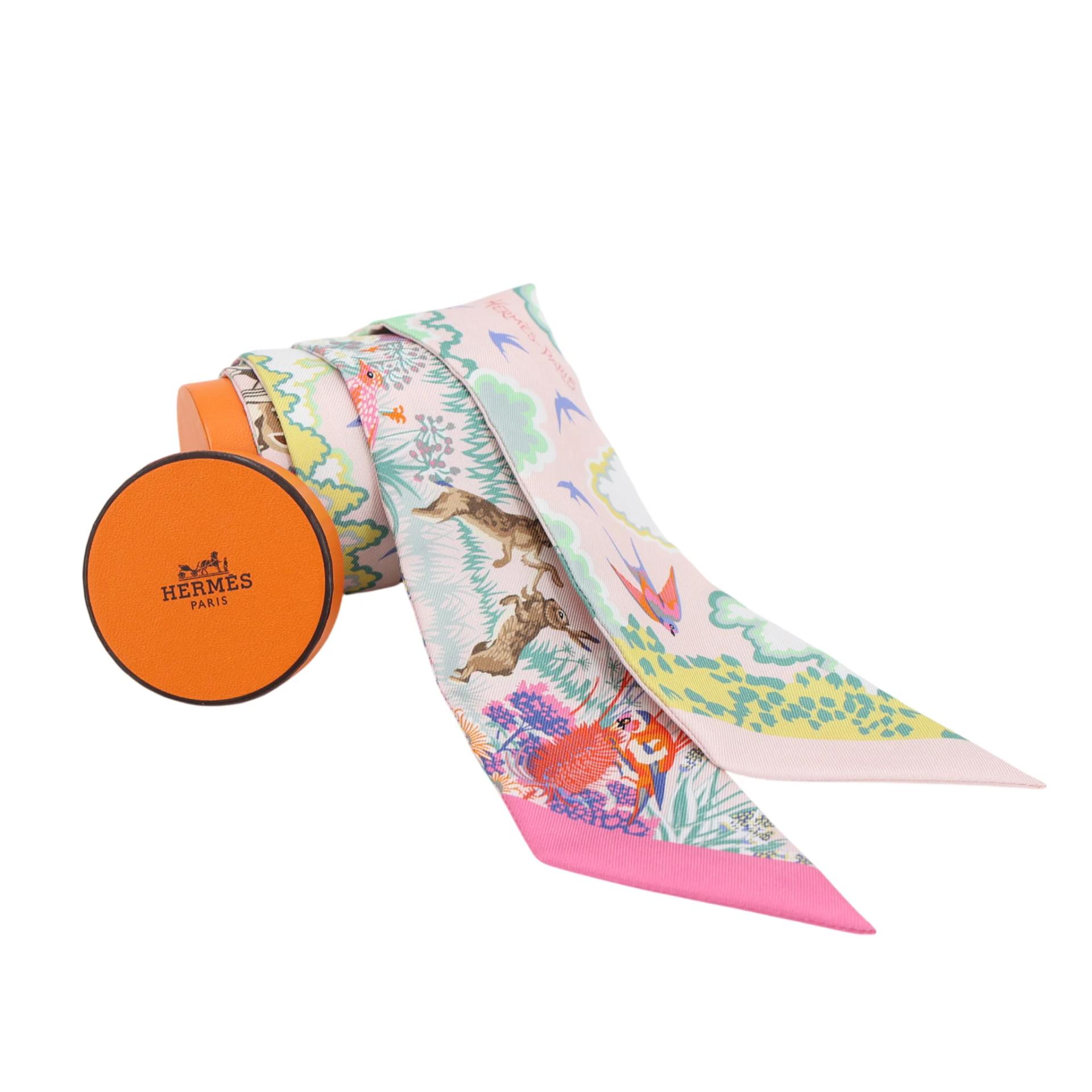 ランク N 新品 HERMÈS エルメス ツイリー リワイルディング ネイチャー ピンク グリーン イエロー シルク - 4