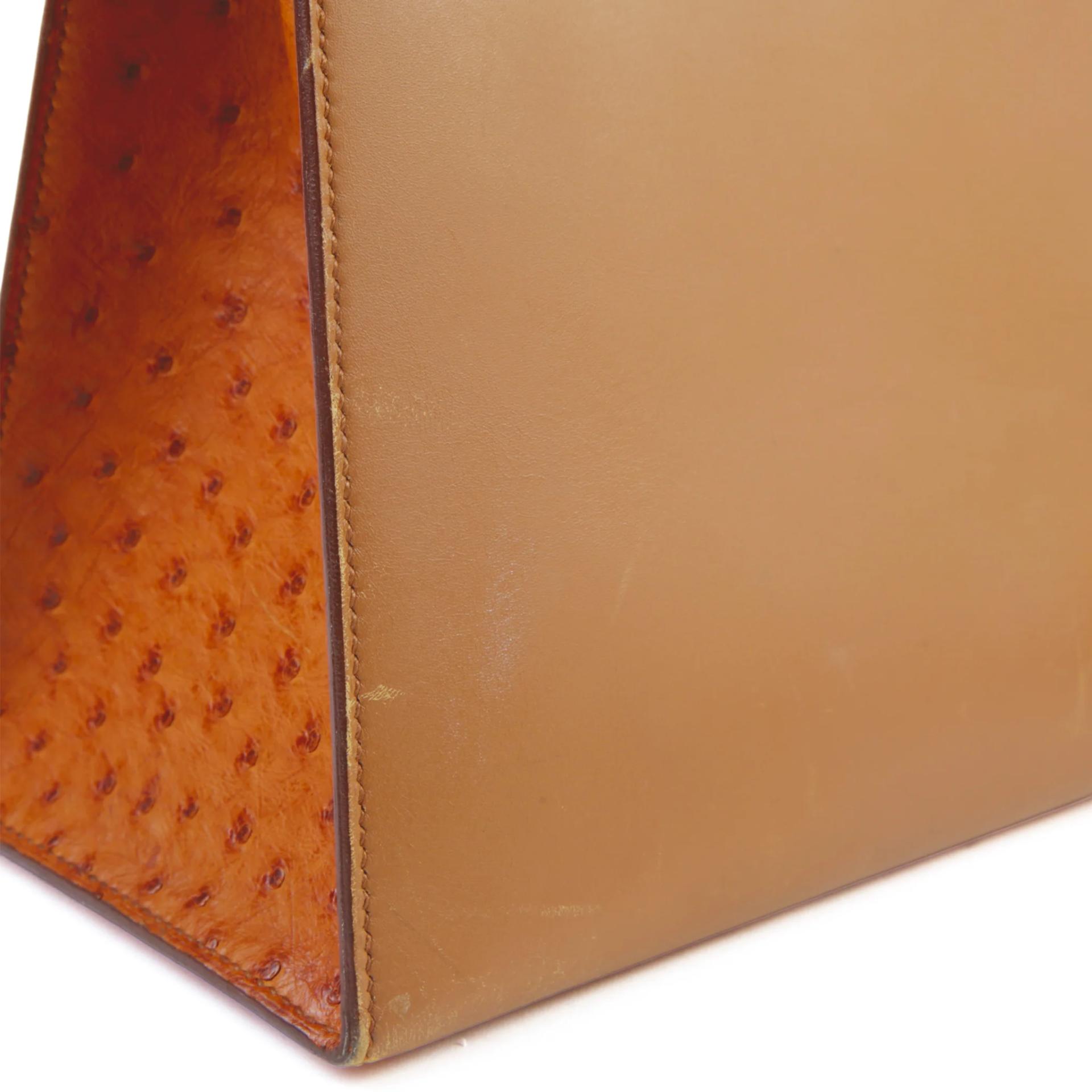 Good ( Rank AB) HERMÈS Kelly 32 Sellier Brown Ostrich Box-calf Gold hardware Circle V (1992) - 9