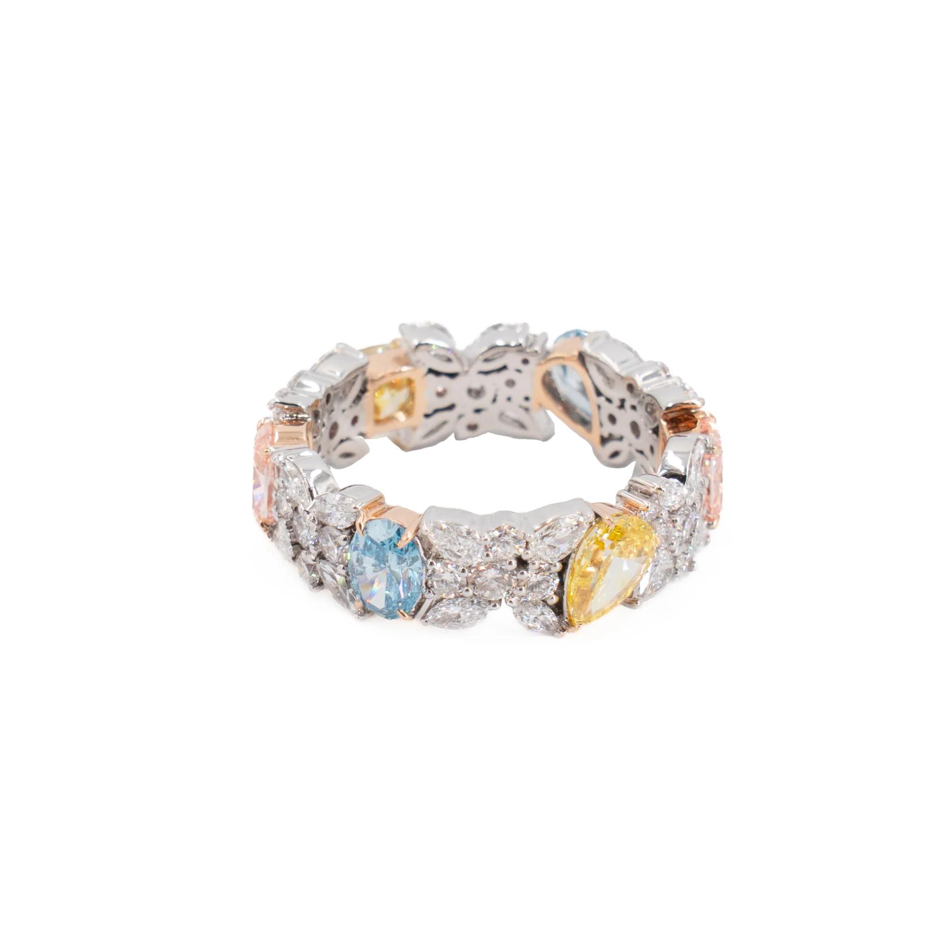 Brand New ( Rank N ) Mira MIRA Premium Collection Colorful Ring Yellow Blue Pink 18K White Gold Diamond - 4
