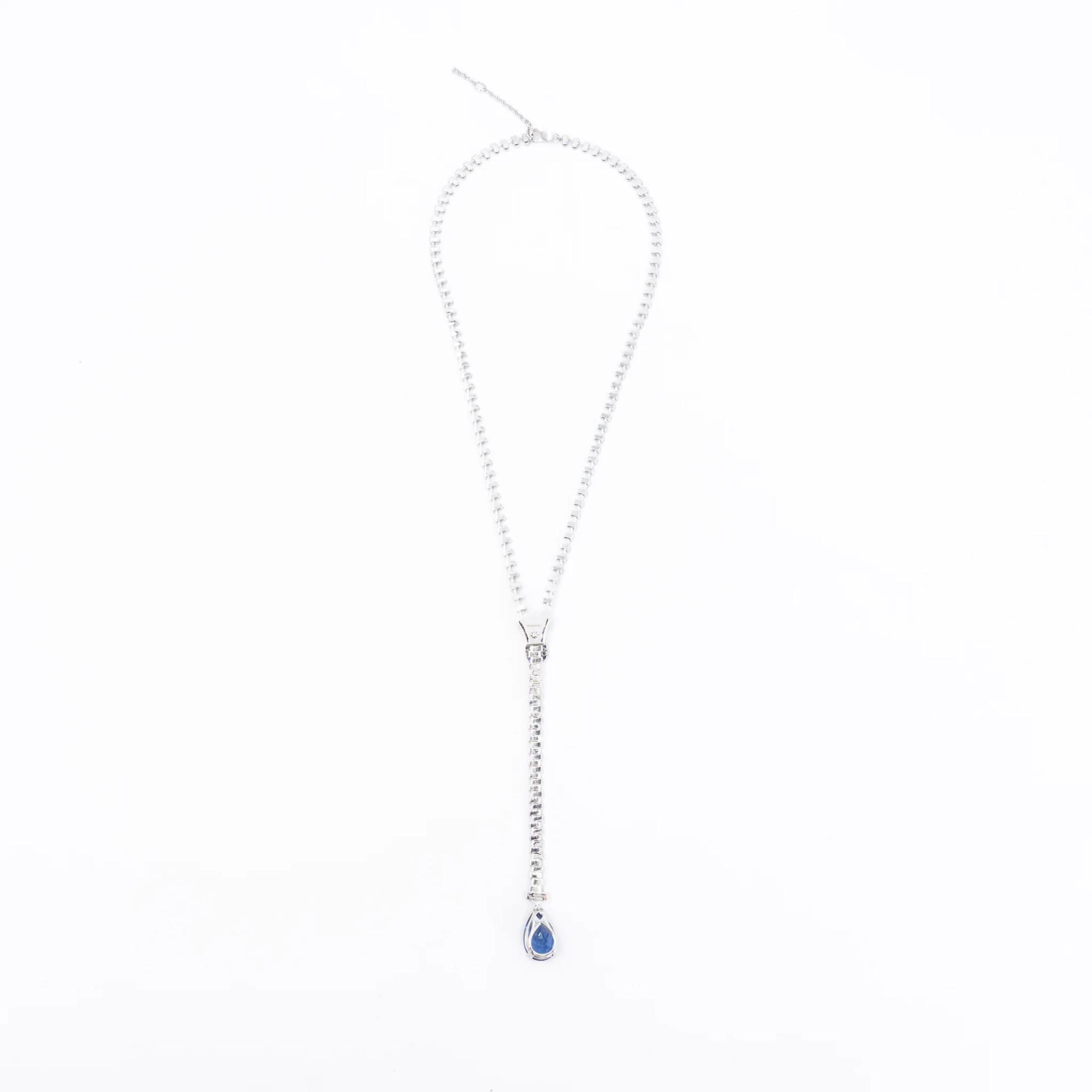Brand New ( Rank N ) Mira MIRA Premium Collection Sapphire Mode Necklace Blue 18K White Gold Diamond - 2