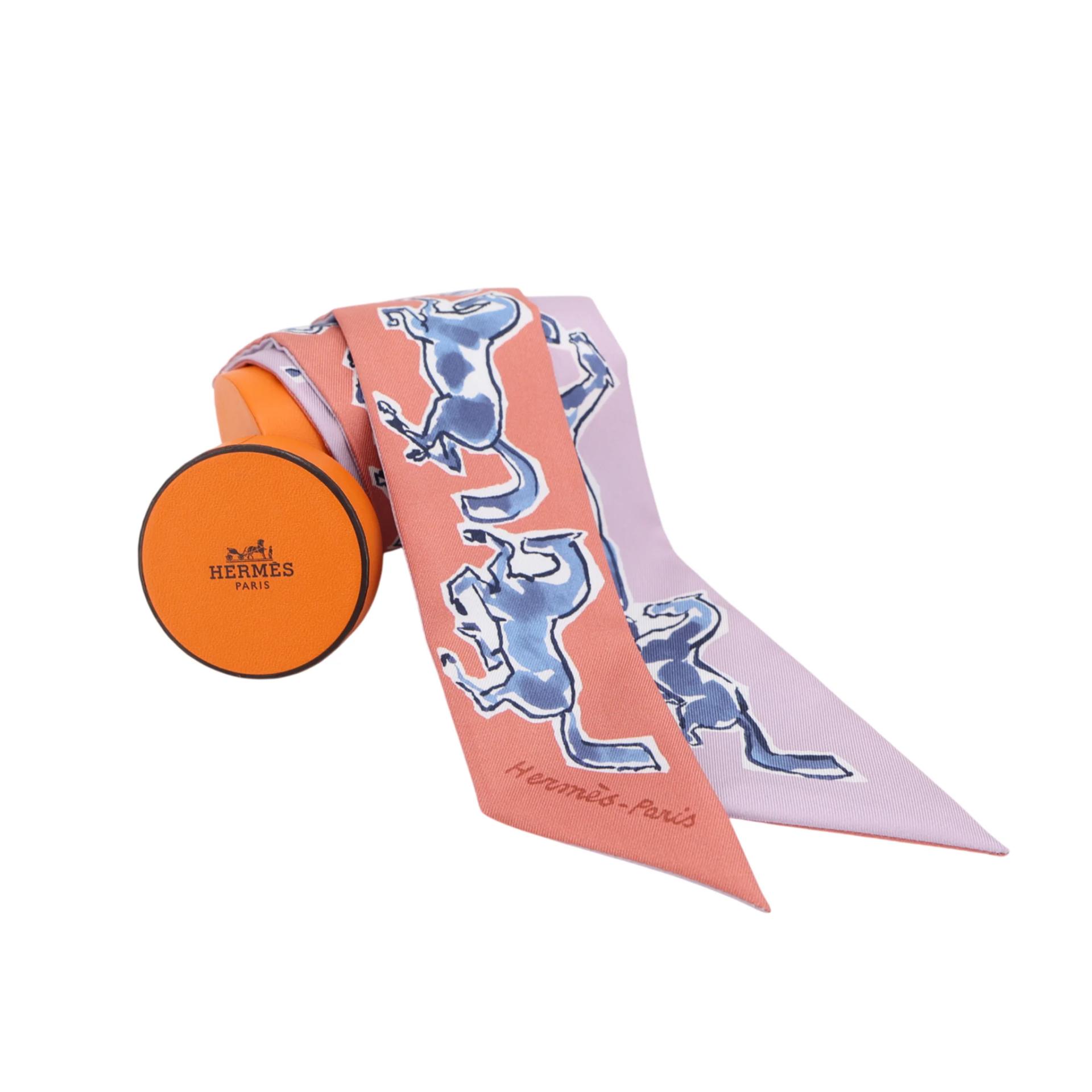 ランク N 新品 HERMÈS エルメス ツイリー 自由の馬 ピンク ブルー シルク - 4