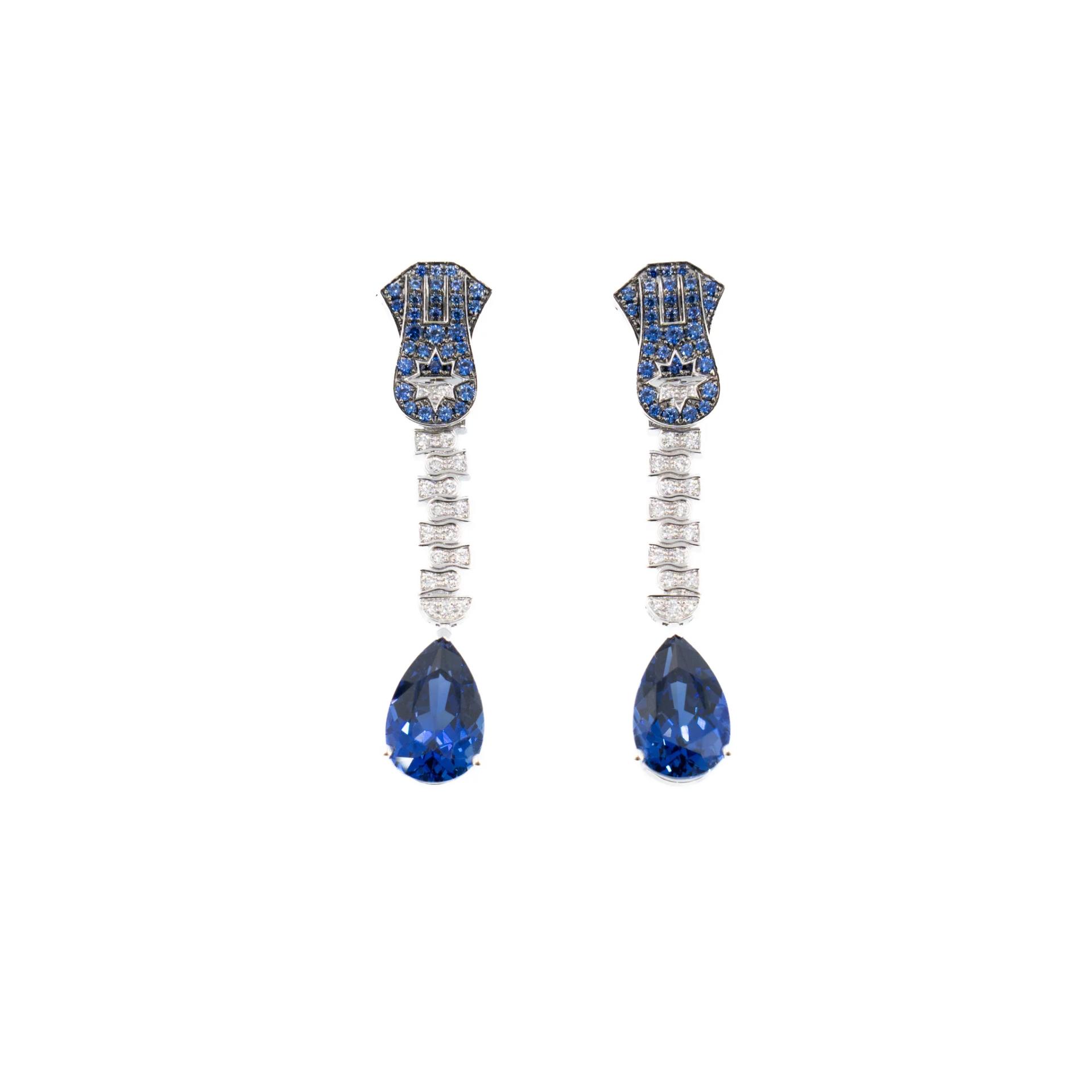 Brand New ( Rank N ) Mira MIRA Premium Collection Sapphire Mode Earring Blue White 18K White Gold Diamond - 1