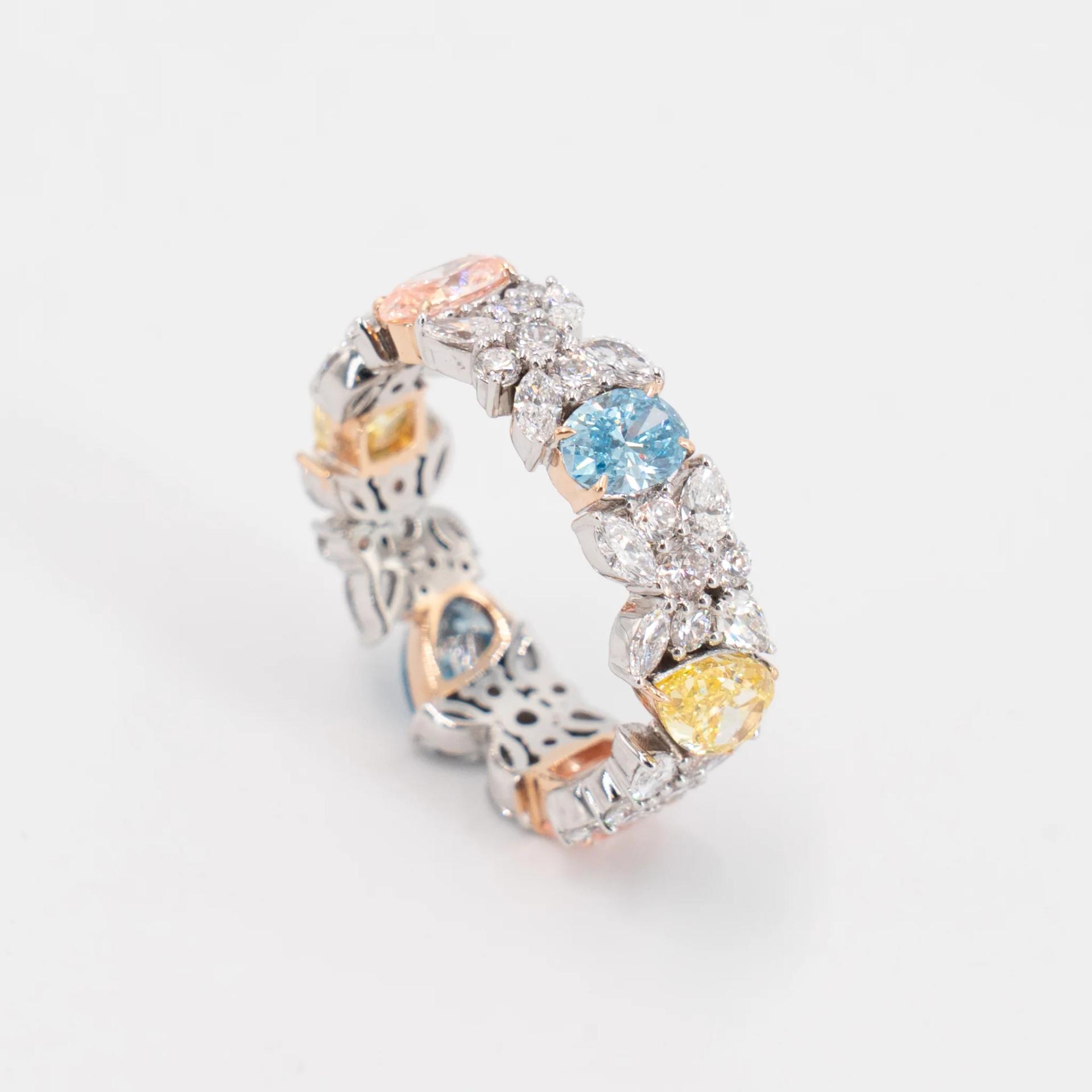Brand New ( Rank N ) Mira MIRA Premium Collection Colorful Ring Yellow Blue Pink 18K White Gold Diamond - 9