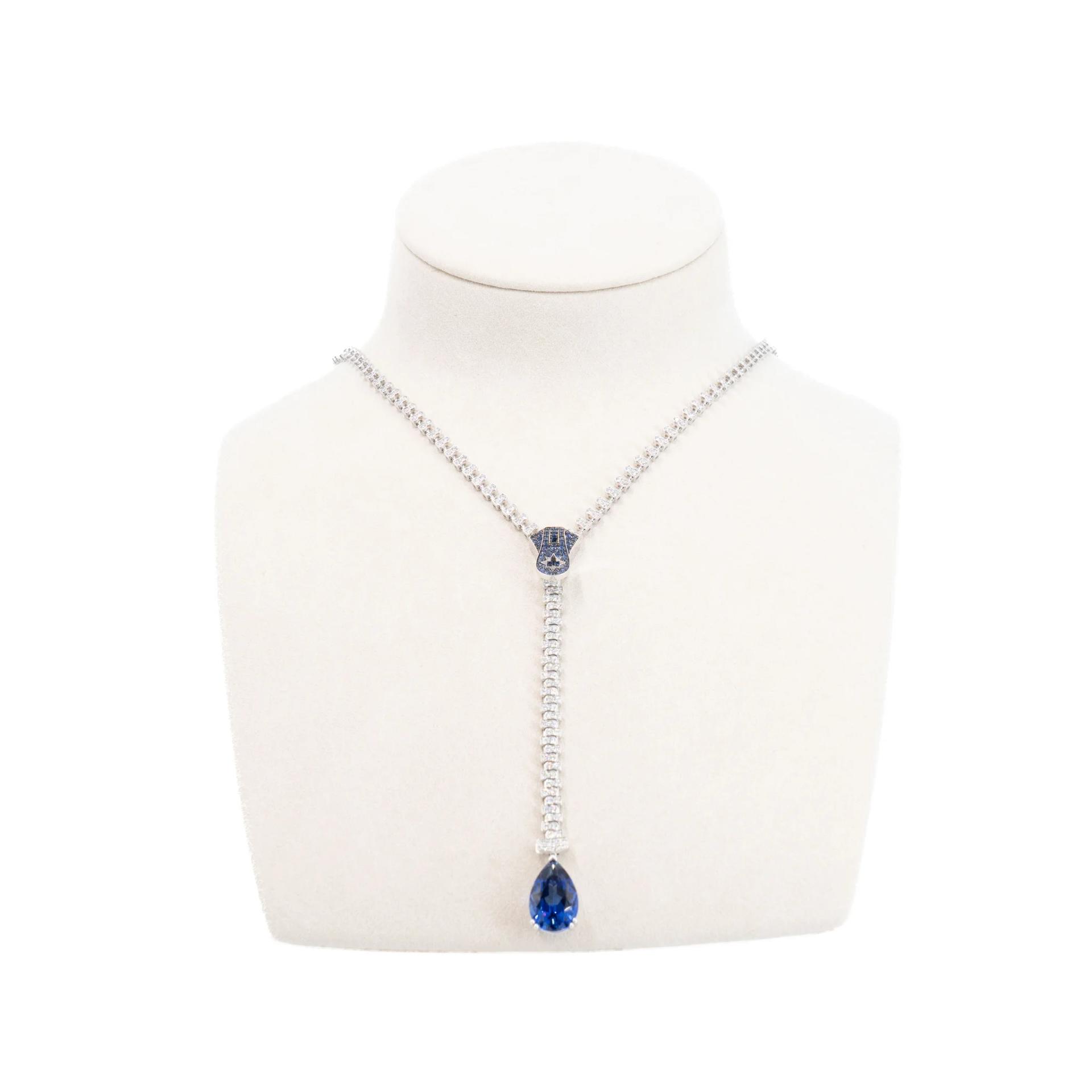 Brand New ( Rank N ) Mira MIRA Premium Collection Sapphire Mode Necklace Blue 18K White Gold Diamond - 3