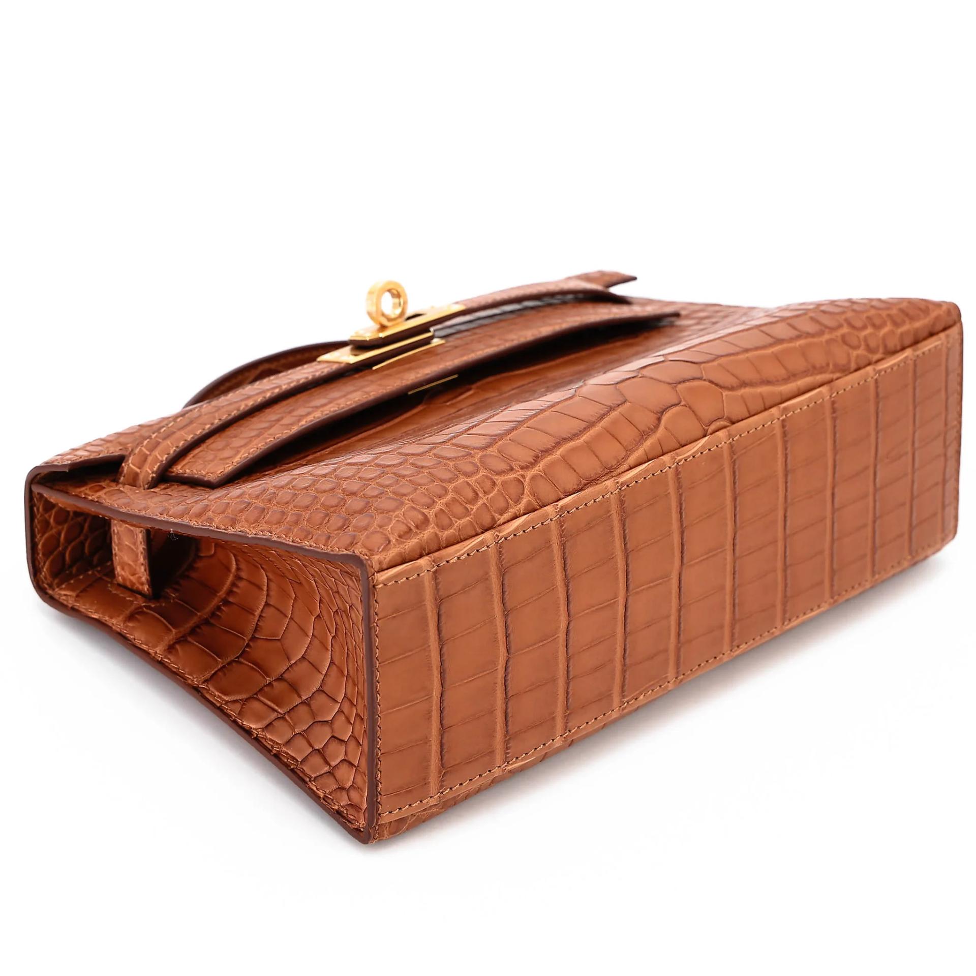 全新 HERMÈS 愛馬仕 Kelly Pochette 37 金棕色 Gold □ 短吻鱷 霧面 金扣 G刻 2026年 - 5