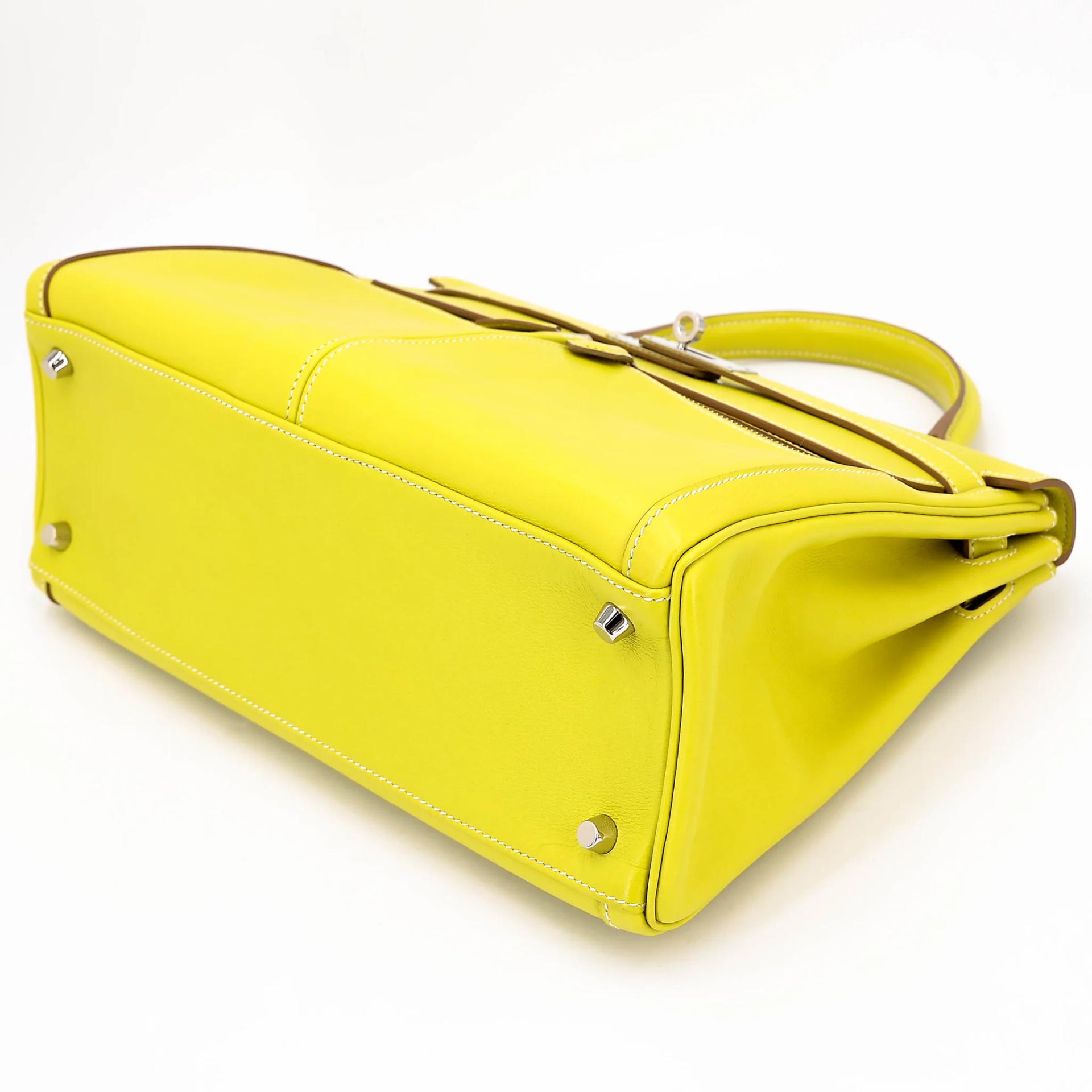 Excellent ( Rank SA ) HERMÈS Kelly Lakis 32 Lime (9R) Swift Palladium hardware Square O (2011) - 4